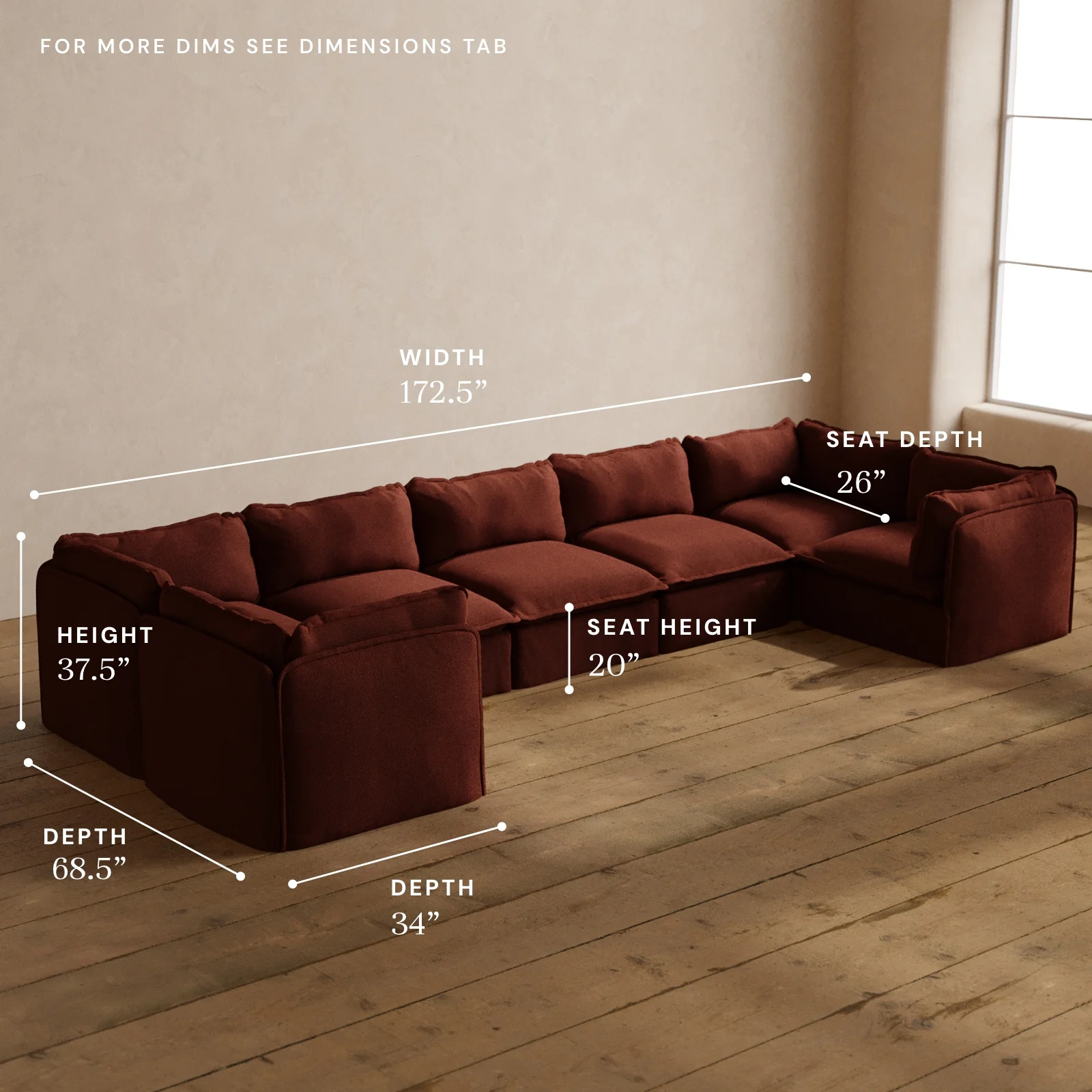 Modular Washable 7-Seater U-Sectional in Rust | Memorix+ Seat | Contour Pillow - Image 5