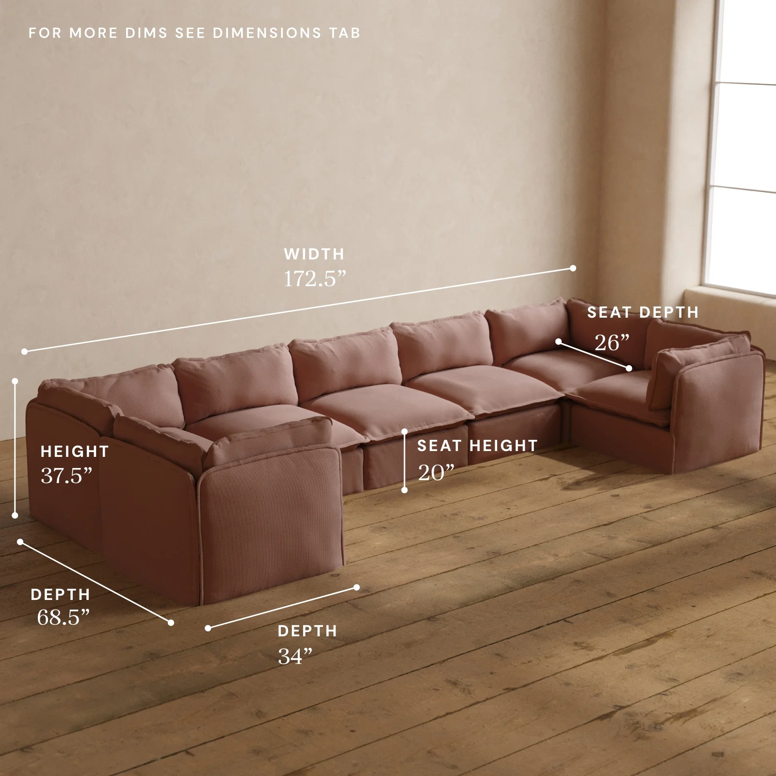 Modular Washable 7-Seater U-Sectional in Sakura | Deluxe+ Seat | Cloud Pillow - Image 5