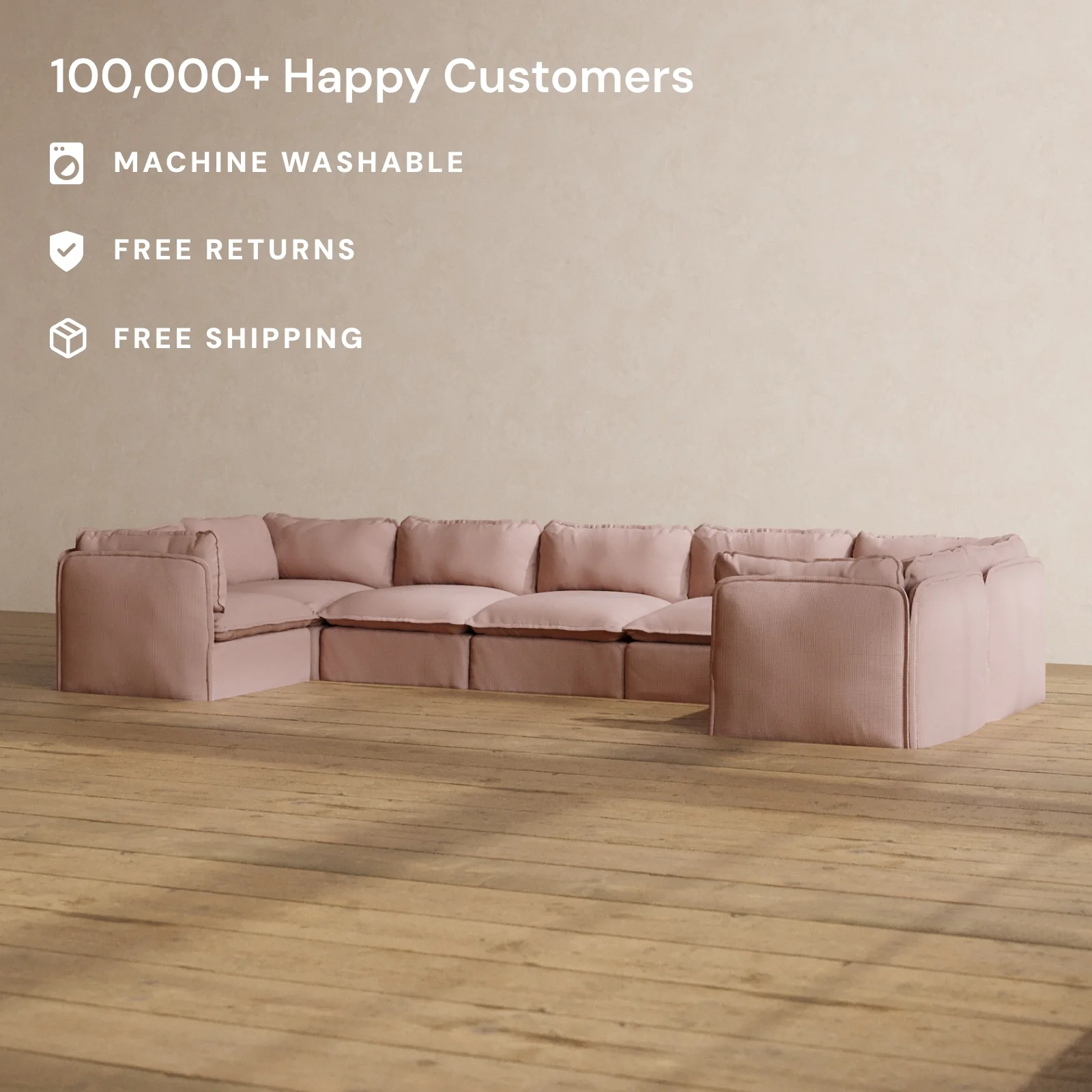 Modular Washable 7-Seater U-Sectional in Sakura | Memorix+ Seat | Contour Pillow - Image 2