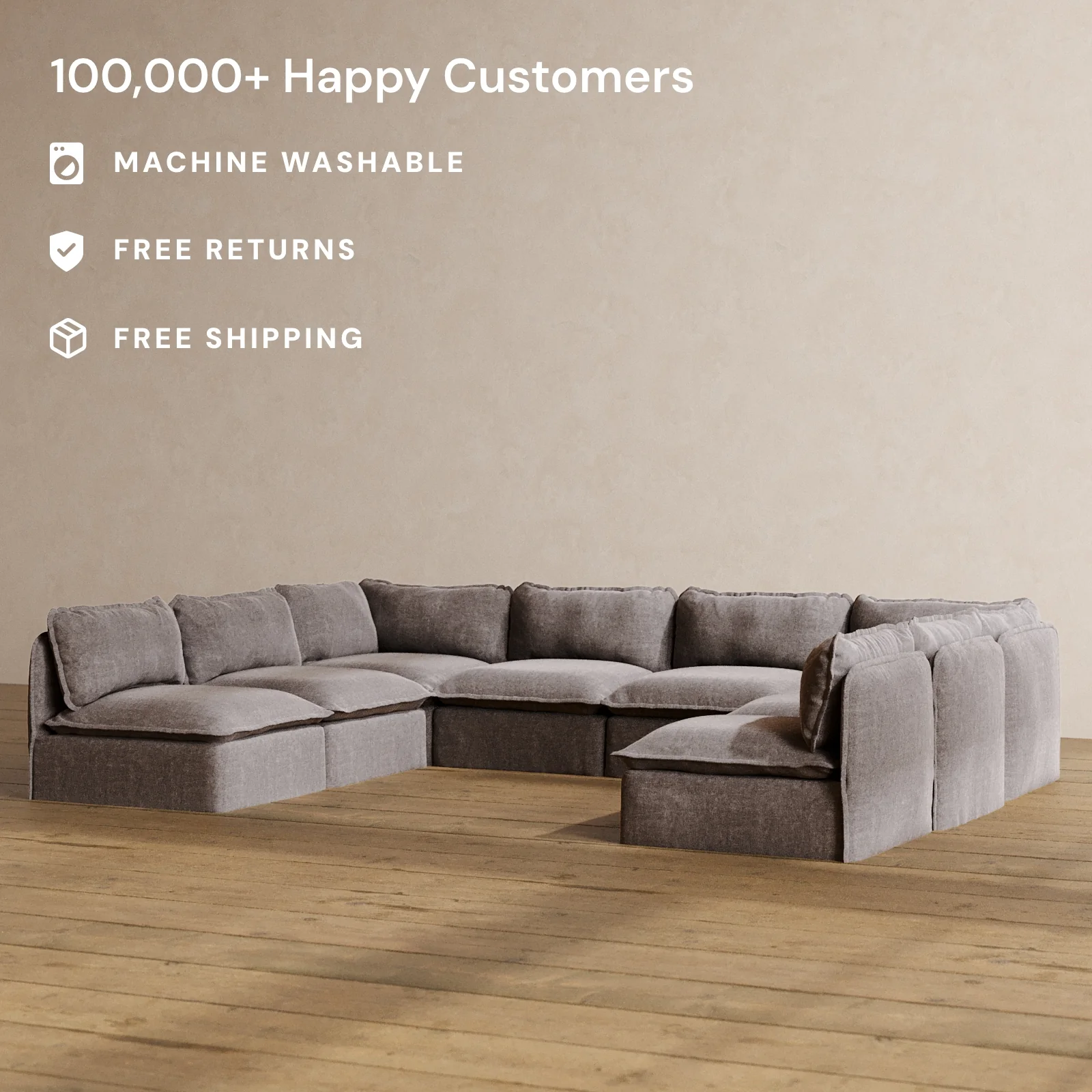 Modular Washable 8-Seater Open-Ends U-Sectional in Caviar | Memorix+ Seat | Contour Pillow - Image 2