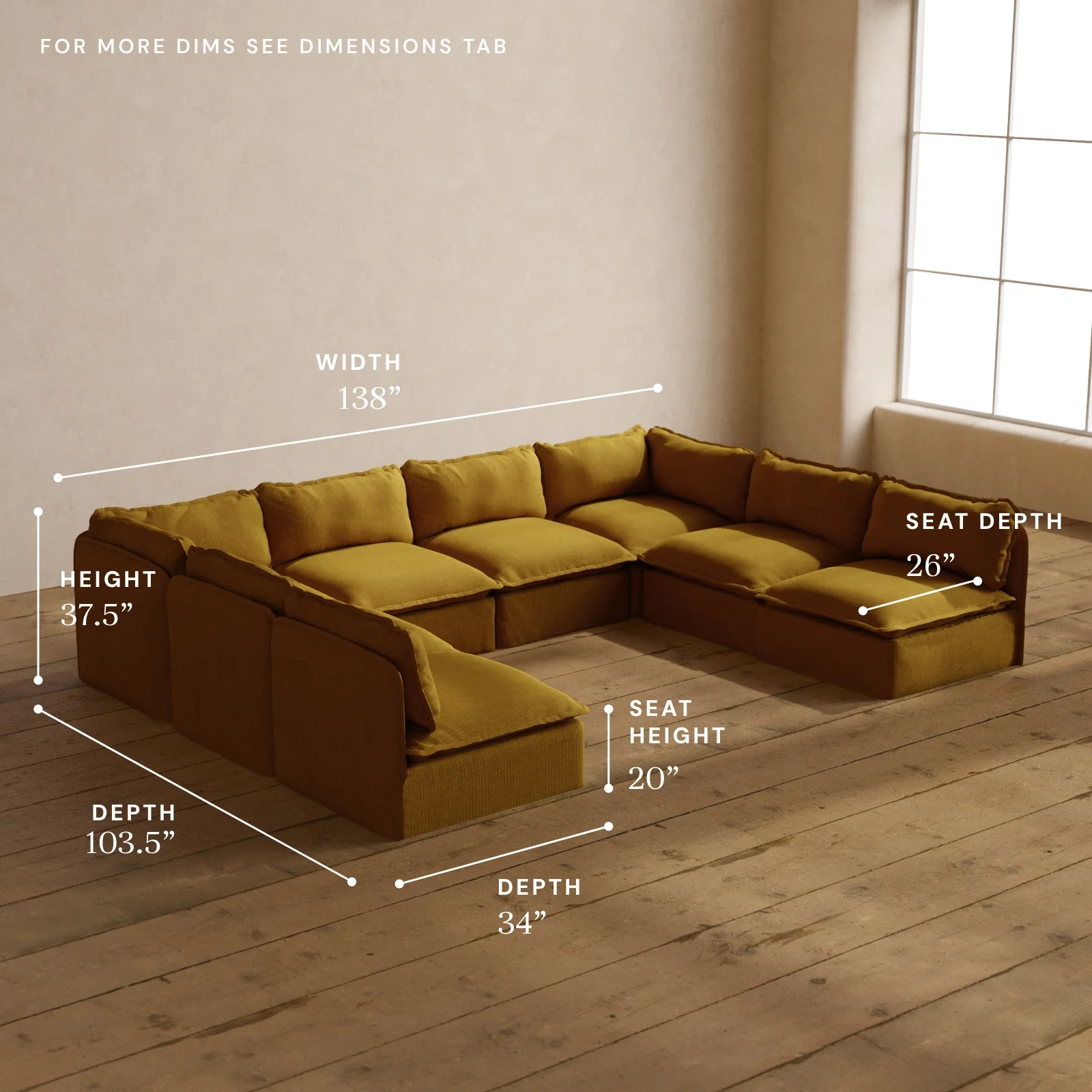 Modular Washable 8-Seater Open-Ends U-Sectional in Kiiro | Memorix+ Seat | Contour Pillow - Image 5
