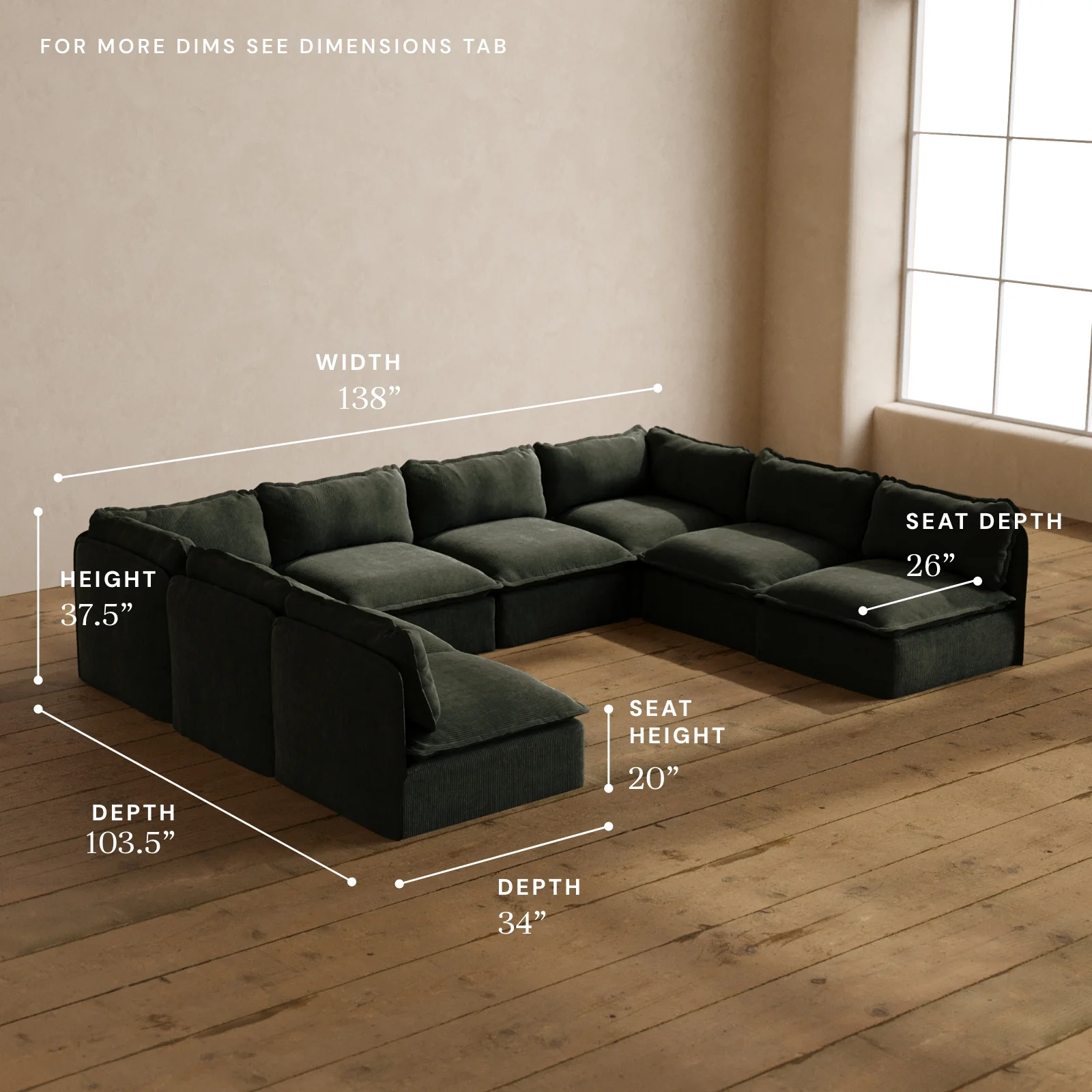 Modular Washable 8-Seater Open-Ends U-Sectional in Olivine | Memorix+ Seat | Contour Pillow - Image 5
