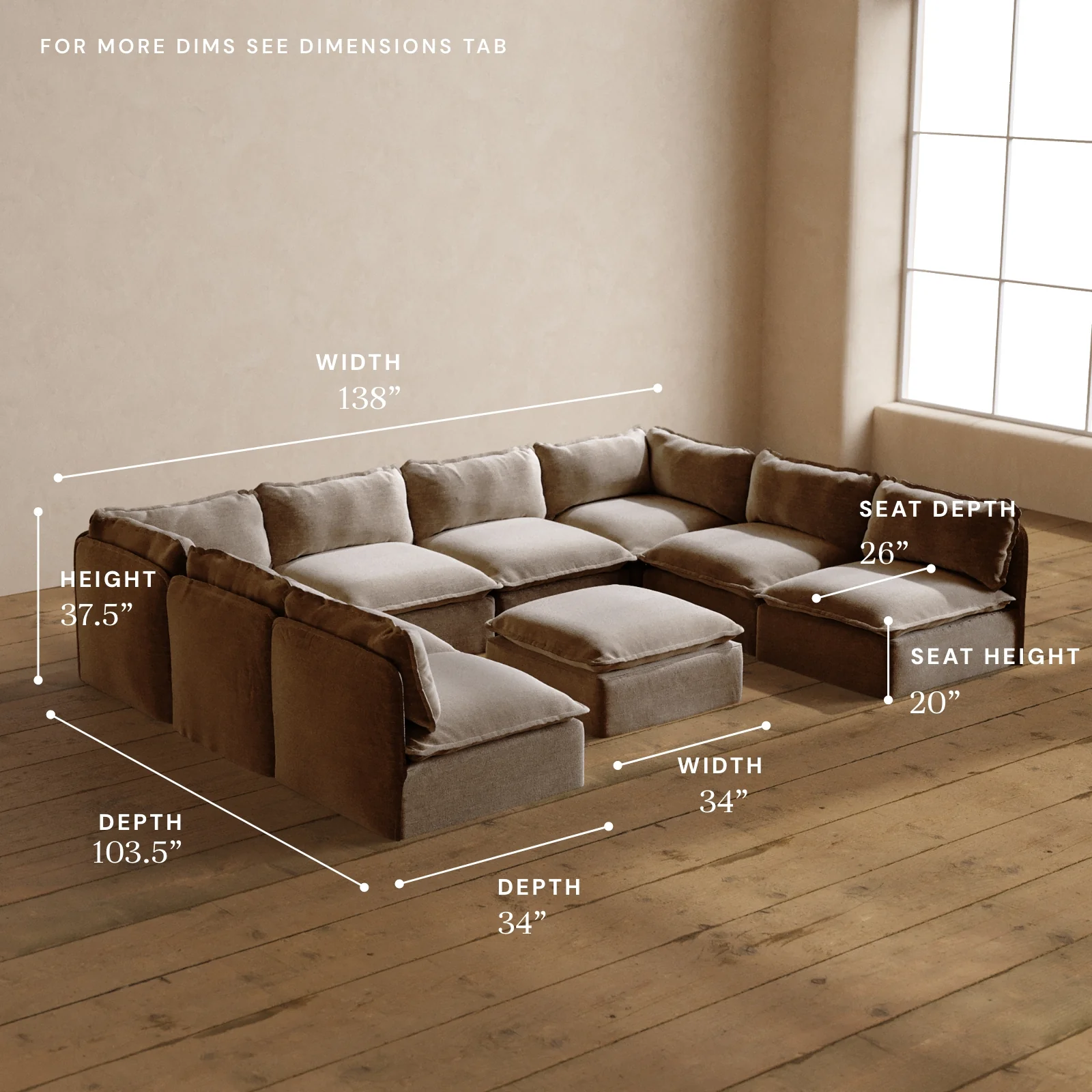 Modular Washable 8-Seater Open-Ends U-Sectional + Ottoman in Mist | Memorix+ Seat | Contour Pillow - Image 5