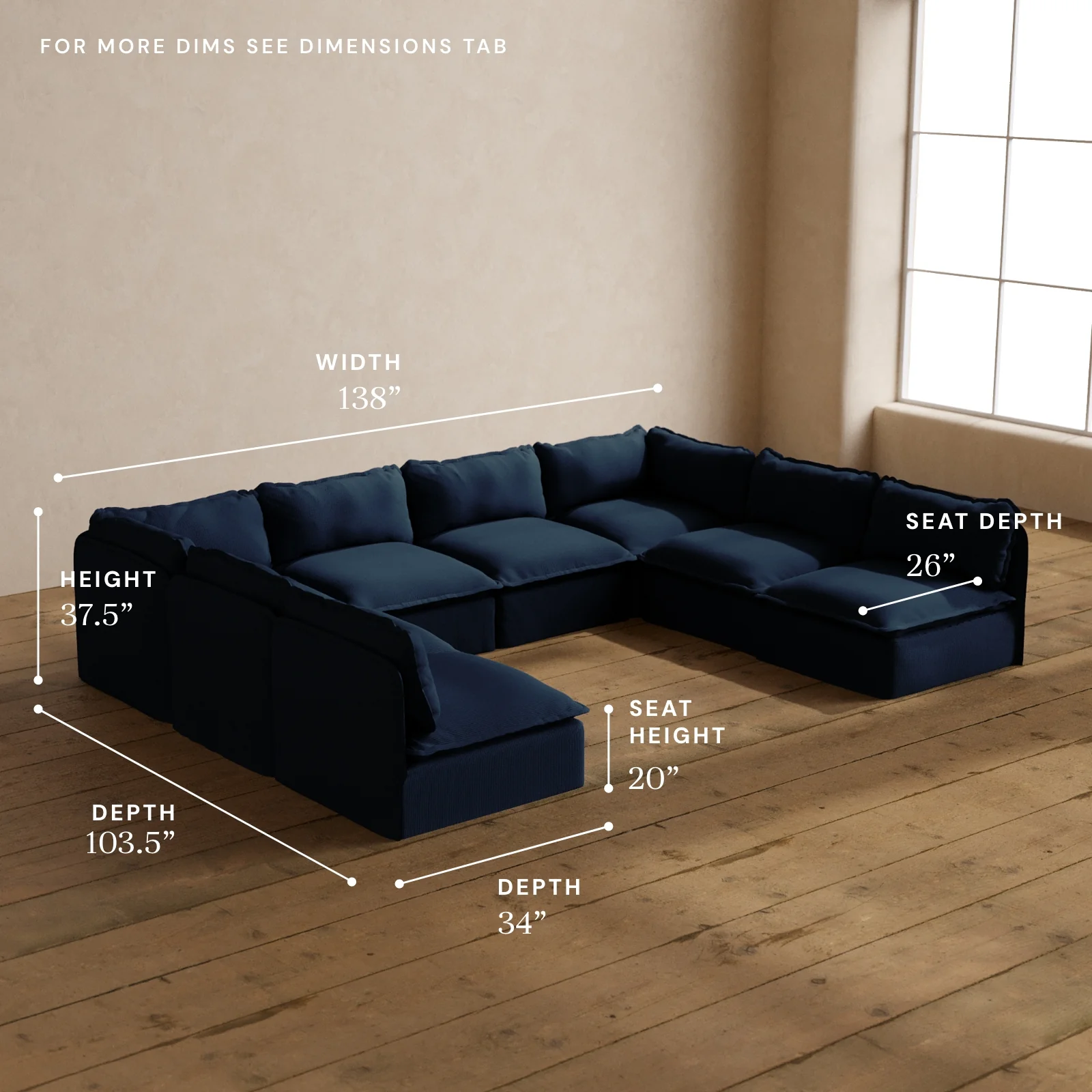 Modular Washable 8-Seater Open-Ends U-Sectional in Sumi | Deluxe+ Seat | Cloud Pillow - Image 5