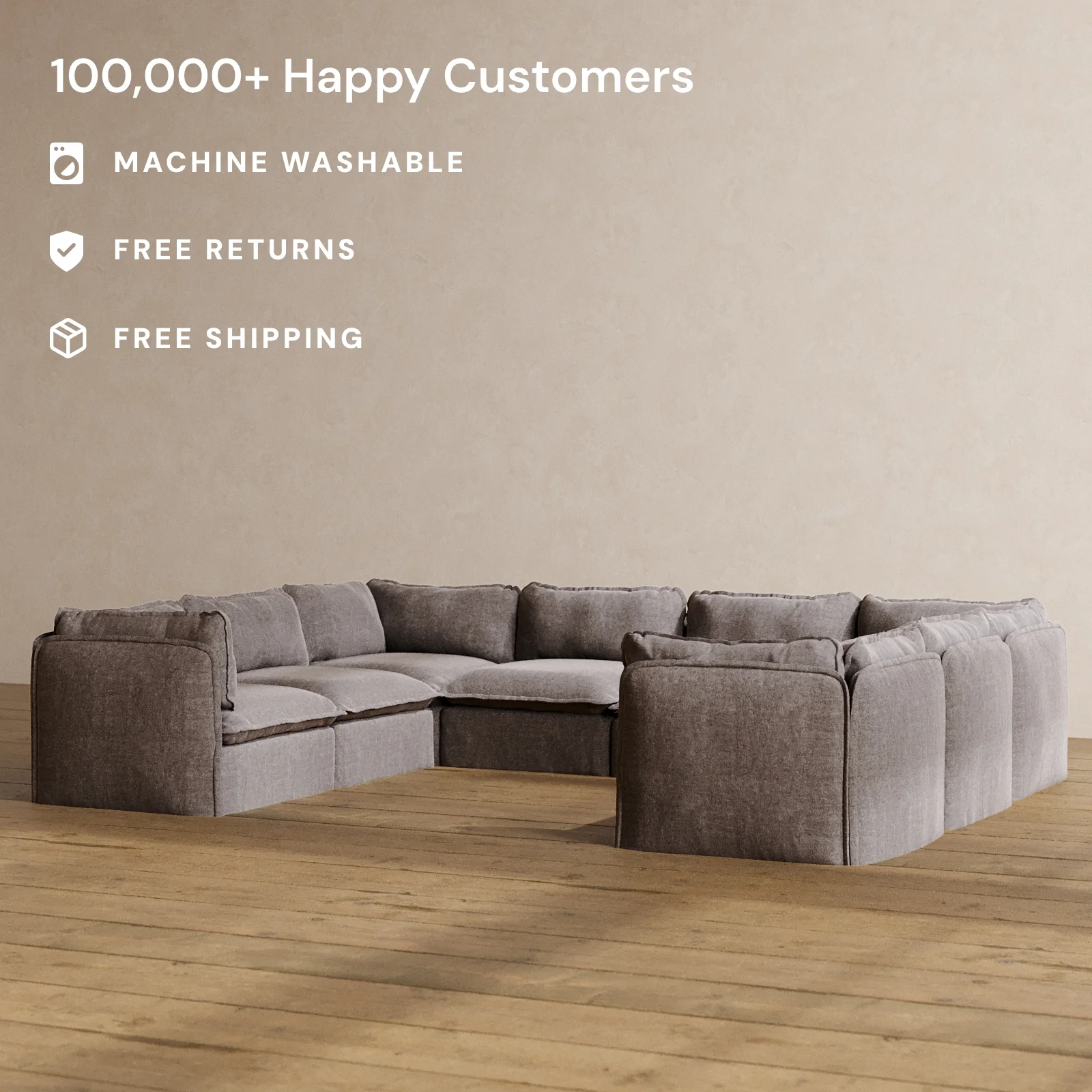 Modular Washable 8-Seater U-Sectional in Caviar | Memorix+ Seat | Contour Pillow - Image 2