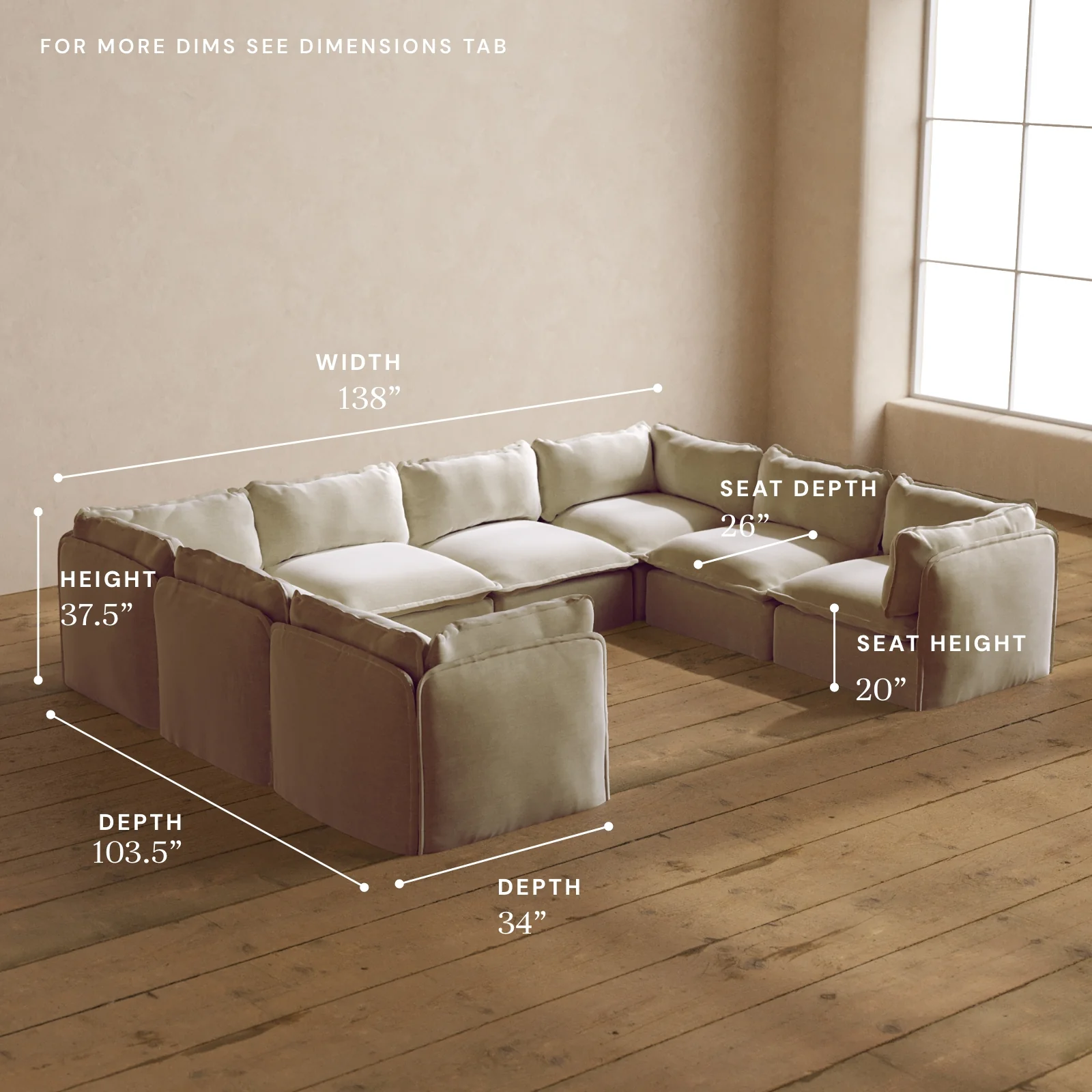Modular Washable 8-Seater U-Sectional in Coco | Deluxe+ Seat | Cloud Pillow - Image 5
