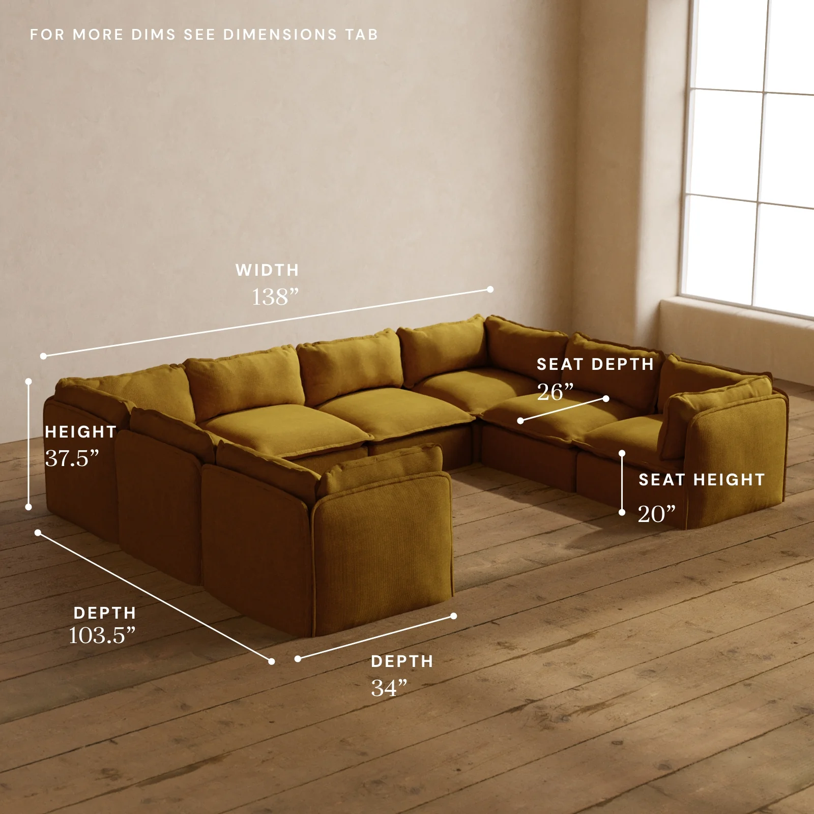 Modular Washable 8-Seater U-Sectional in Kiiro | Deluxe+ Seat | Cloud Pillow - Image 5