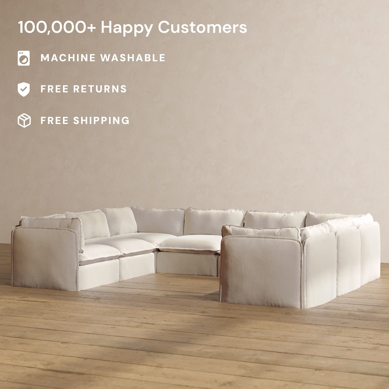 Modular Washable 8-Seater U-Sectional in Milk | Memorix+ Seat | Contour Pillow - Image 2