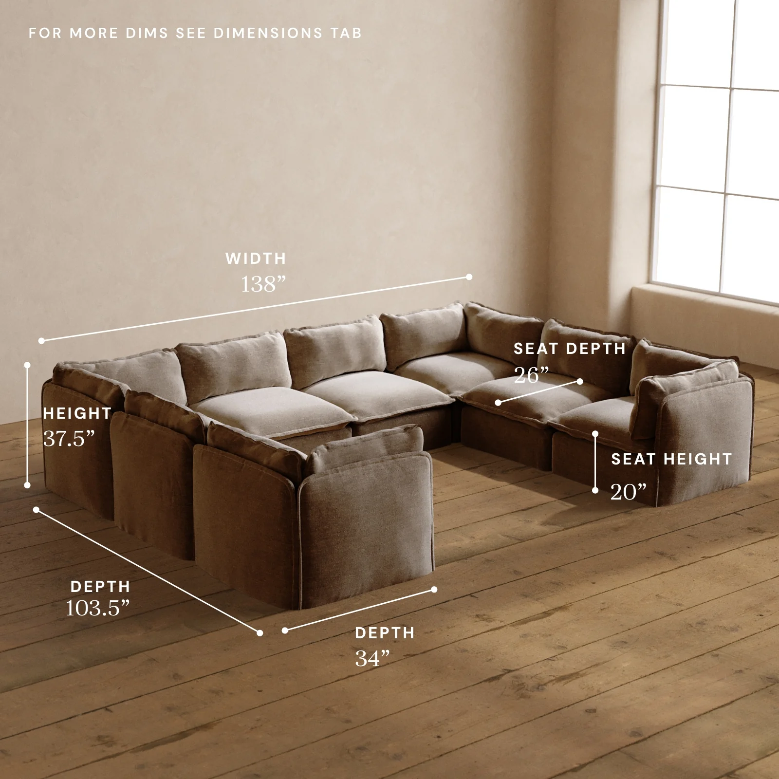 Modular Washable 8-Seater U-Sectional in Mist | Memorix+ Seat | Contour Pillow - Image 5