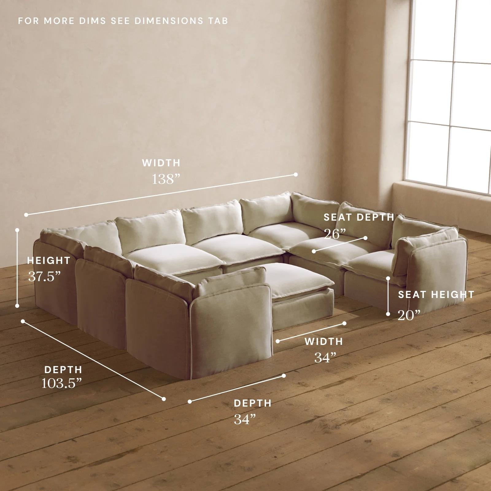 Modular Washable 8-Seater U-Sectional + Ottoman in Coco | Memorix+ Seat | Contour Pillow - Image 5
