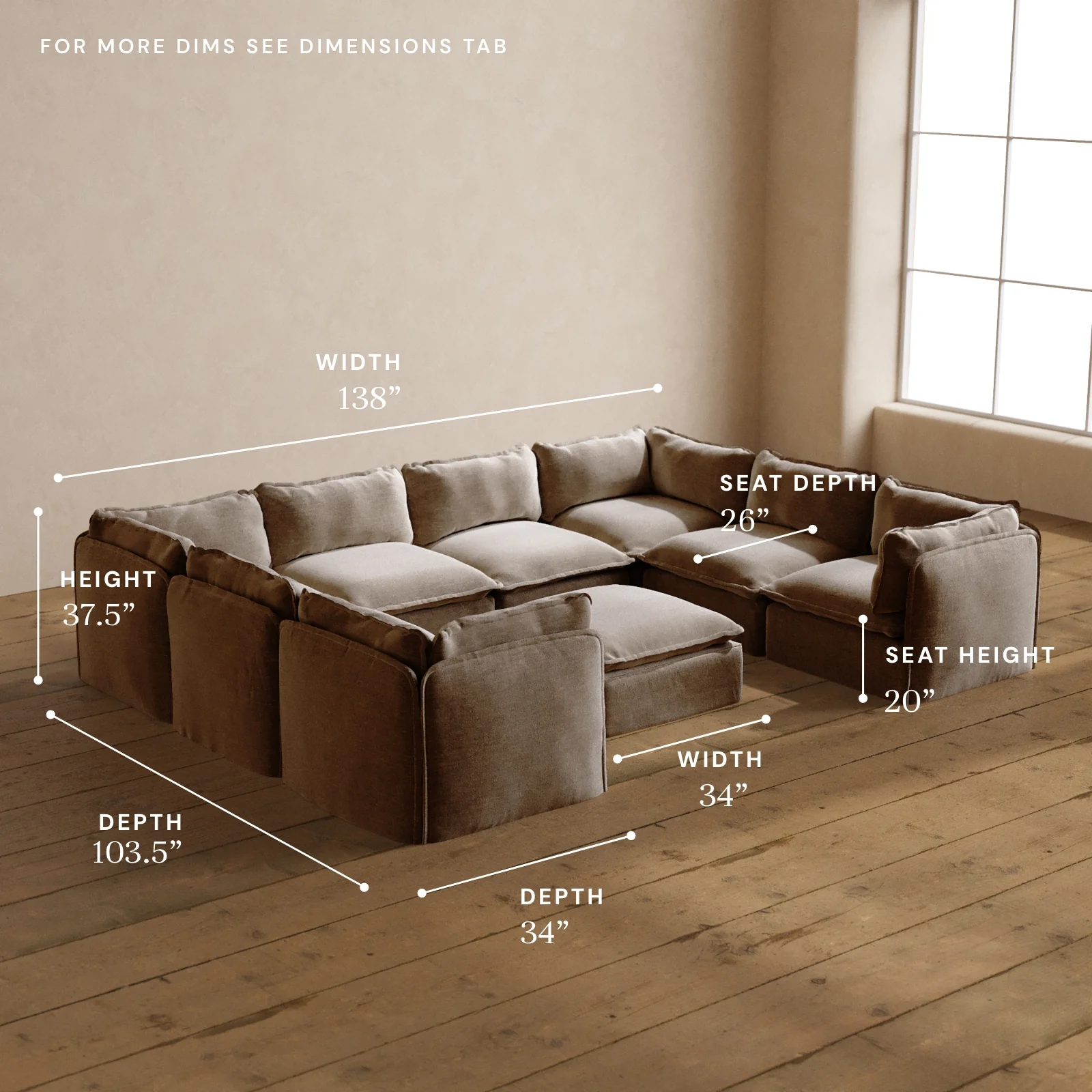 Modular Washable 8-Seater U-Sectional + Ottoman in Mist | Memorix+ Seat | Contour Pillow - Image 5