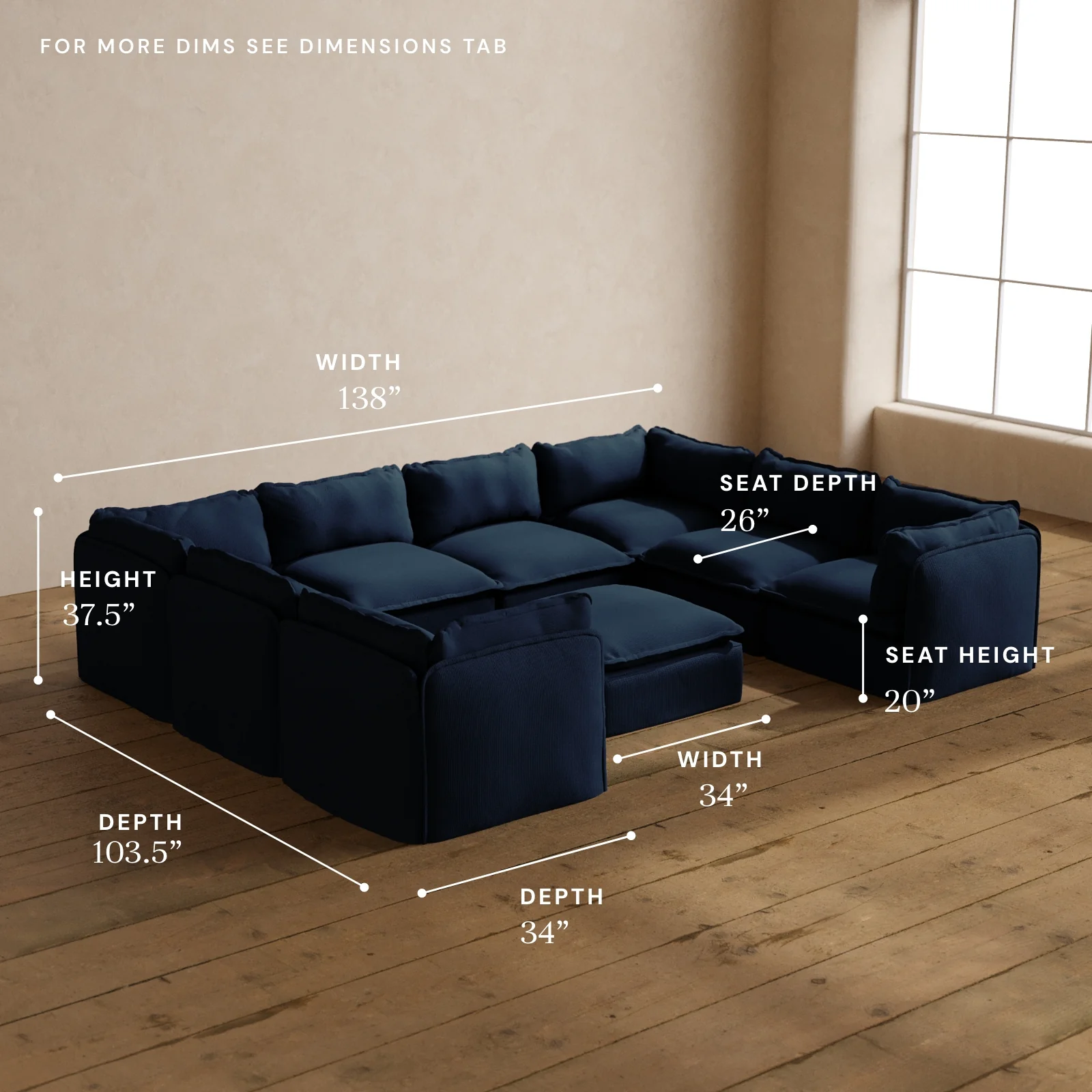 Modular Washable 8-Seater U-Sectional + Ottoman in Sumi | Deluxe+ Seat | Cloud Pillow - Image 5