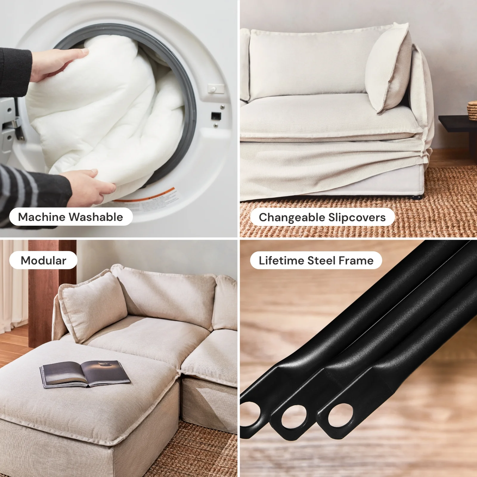 Modular Washable 8-Seater U-Sectional + Ottoman in Willow | Memorix+ Seat | Contour Pillow - Image 6