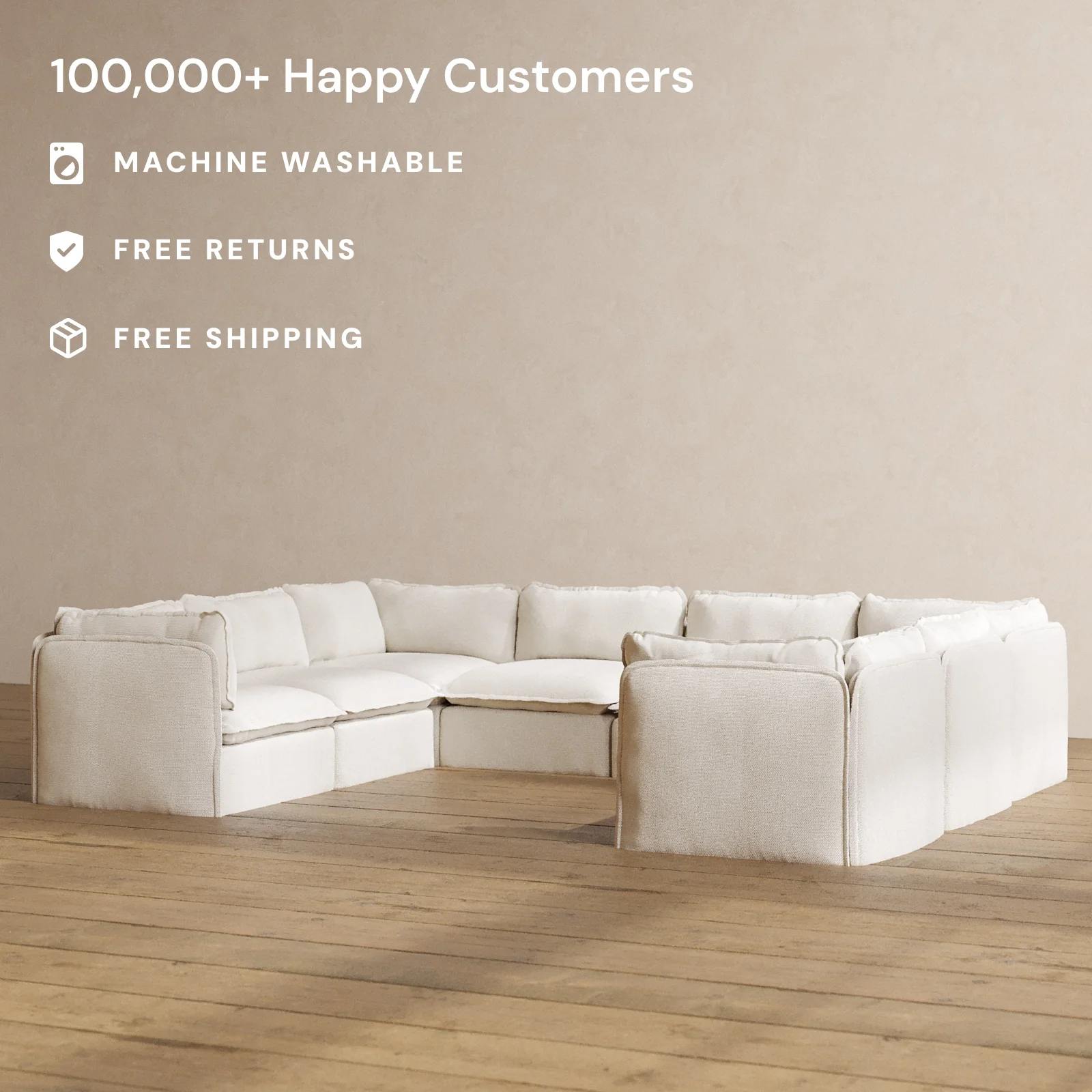 Modular Washable 8-Seater U-Sectional in Powder | Deluxe+ Seat | Cloud Pillow - Image 2