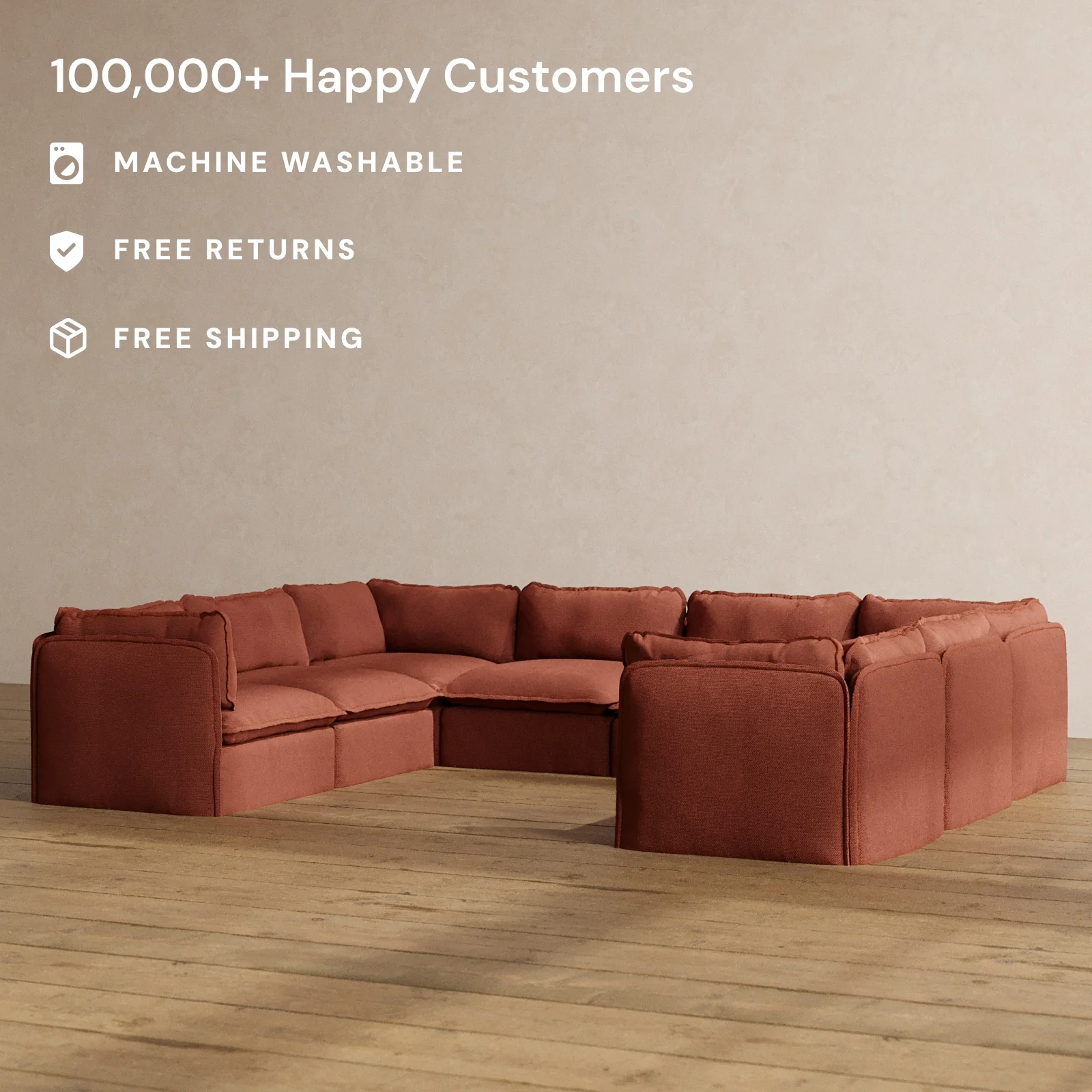 Modular Washable 8-Seater U-Sectional in Rust | Memorix+ Seat | Contour Pillow - Image 2