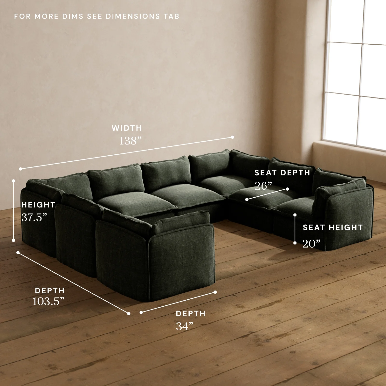 Modular Washable 8-Seater U-Sectional in Willow | Memorix+ Seat | Contour Pillow - Image 5