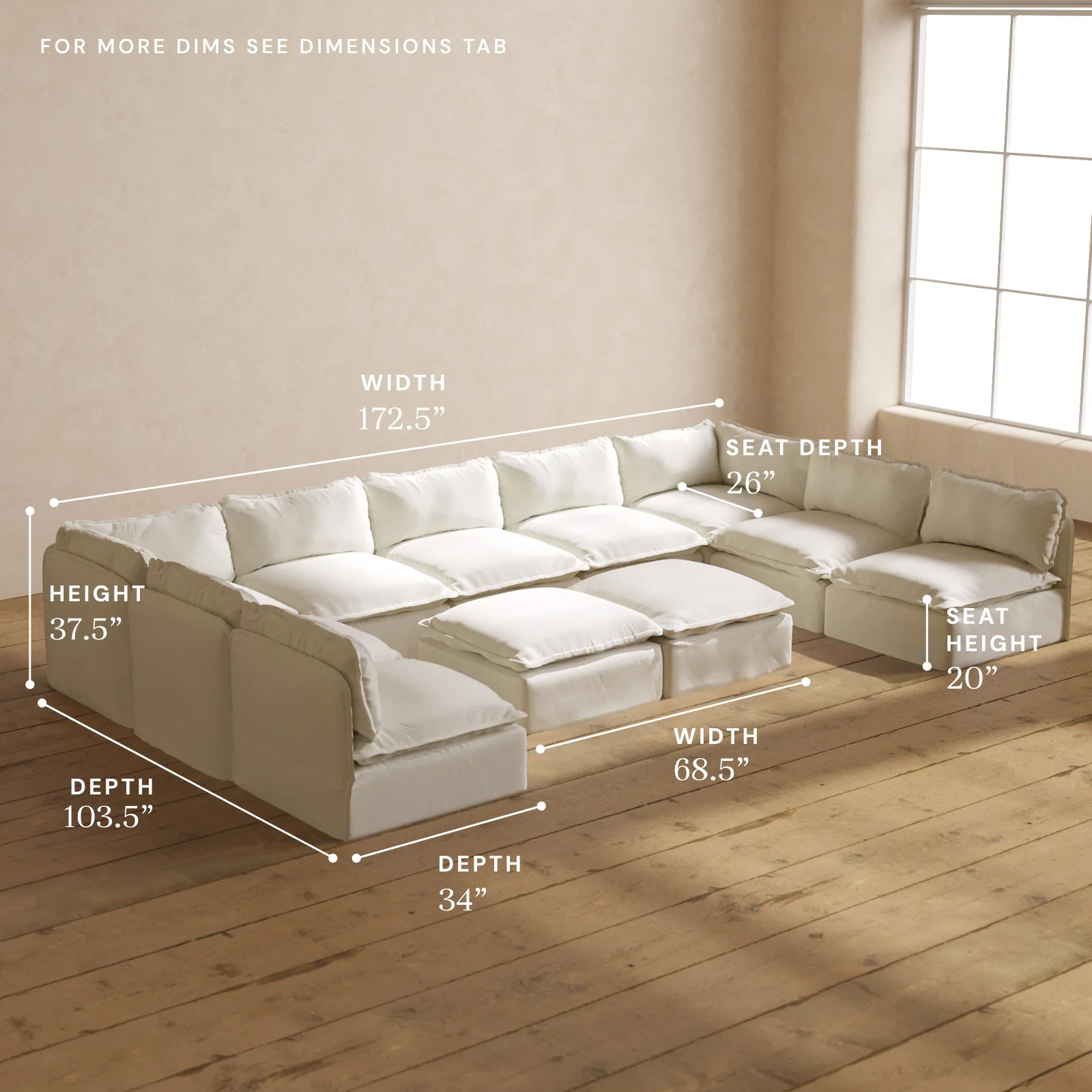 Modular Washable 9-Seater Open-Ends U-Sectional + Bench Ottoman in Eggshell | Memorix+ Seat | Contour Pillow - Image 5