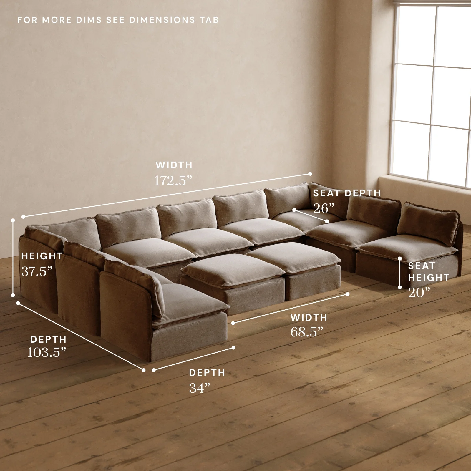 Modular Washable 9-Seater Open-Ends U-Sectional + Bench Ottoman in Mist | Deluxe+ Seat | Cloud Pillow - Image 5