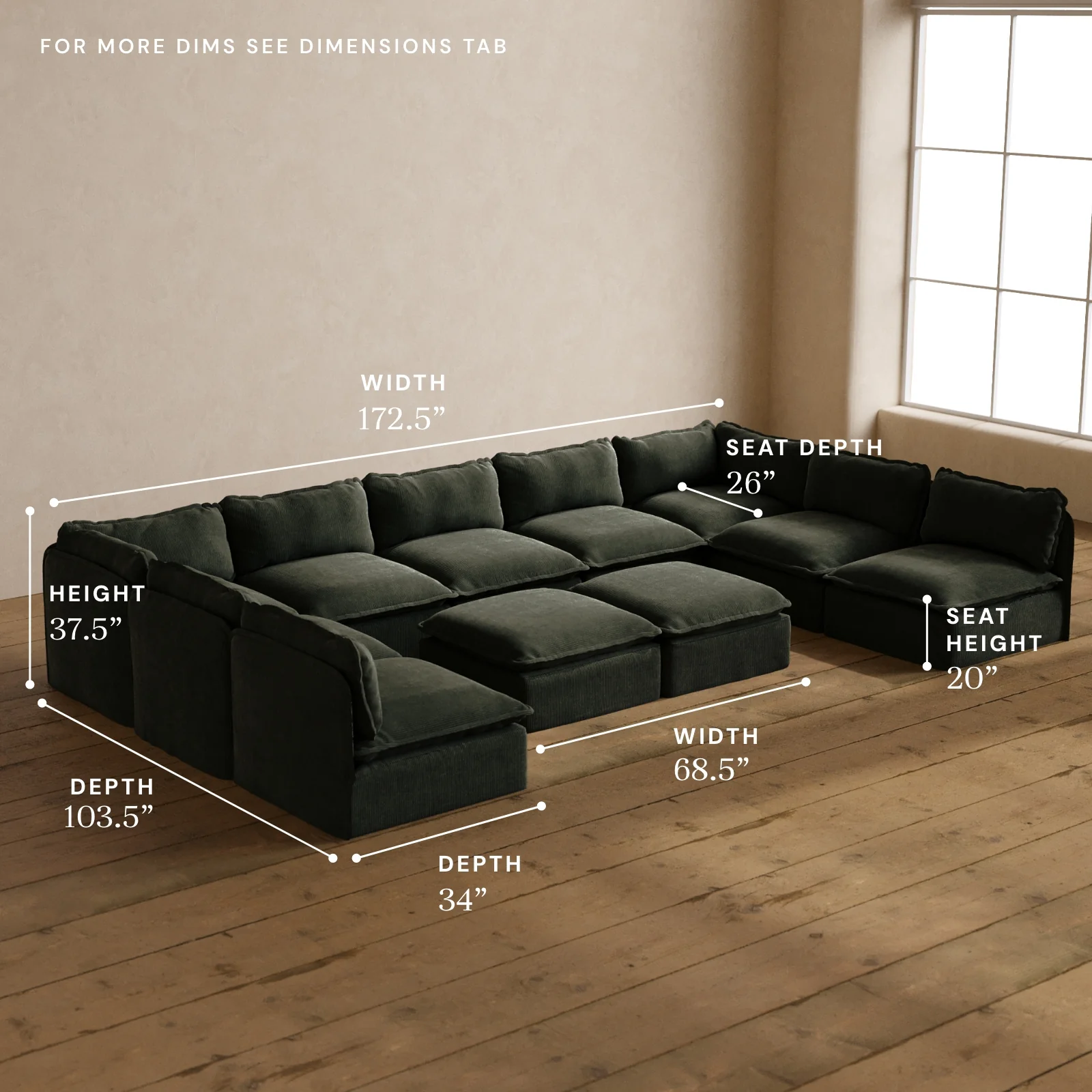 Modular Washable 9-Seater Open-Ends U-Sectional + Bench Ottoman in Olivine | Deluxe+ Seat | Cloud Pillow - Image 5