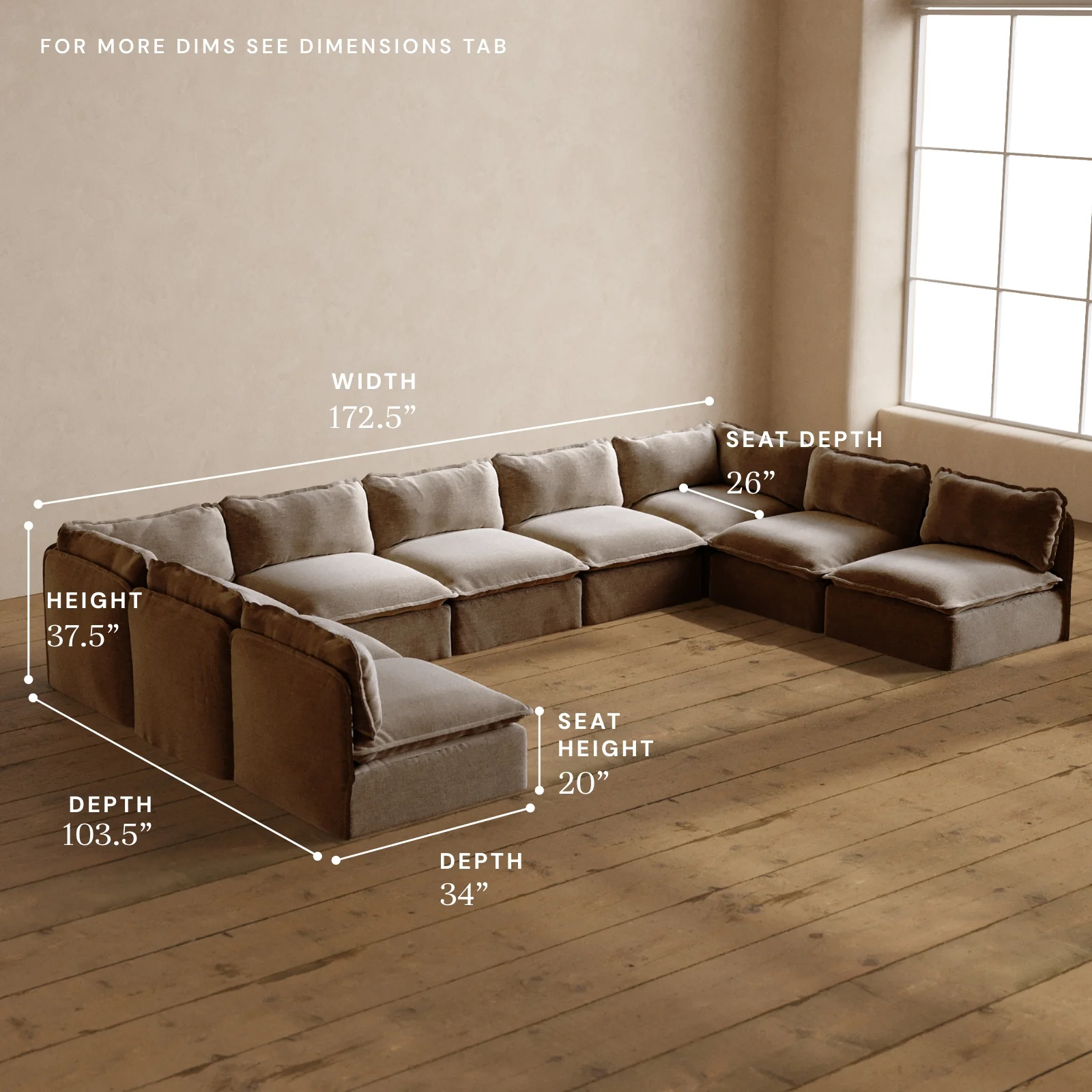 Modular Washable 9-Seater Open-Ends U-Sectional in Mist | Deluxe+ Seat | Cloud Pillow - Image 5