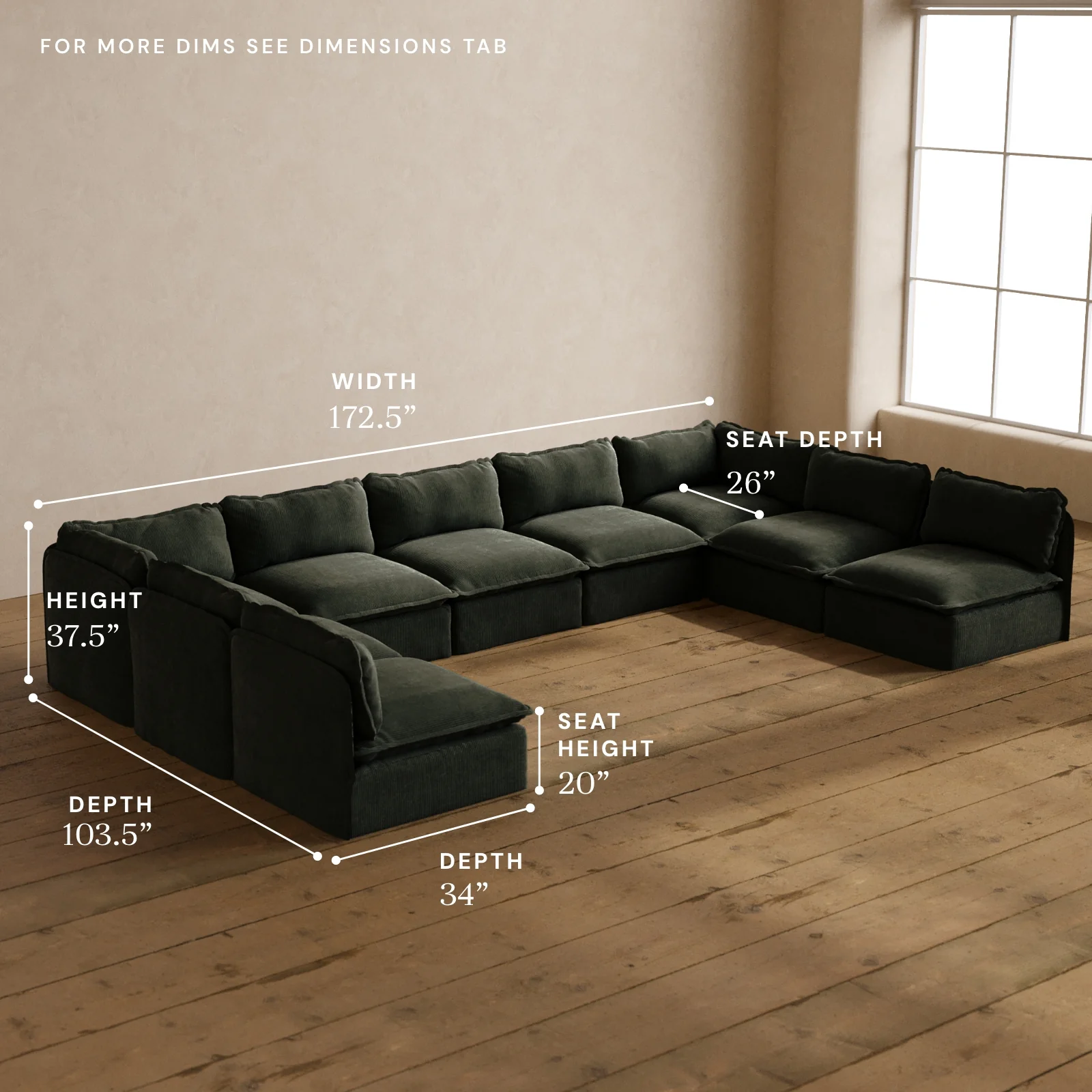 Modular Washable 9-Seater Open-Ends U-Sectional in Olivine | Deluxe+ Seat | Cloud Pillow - Image 5