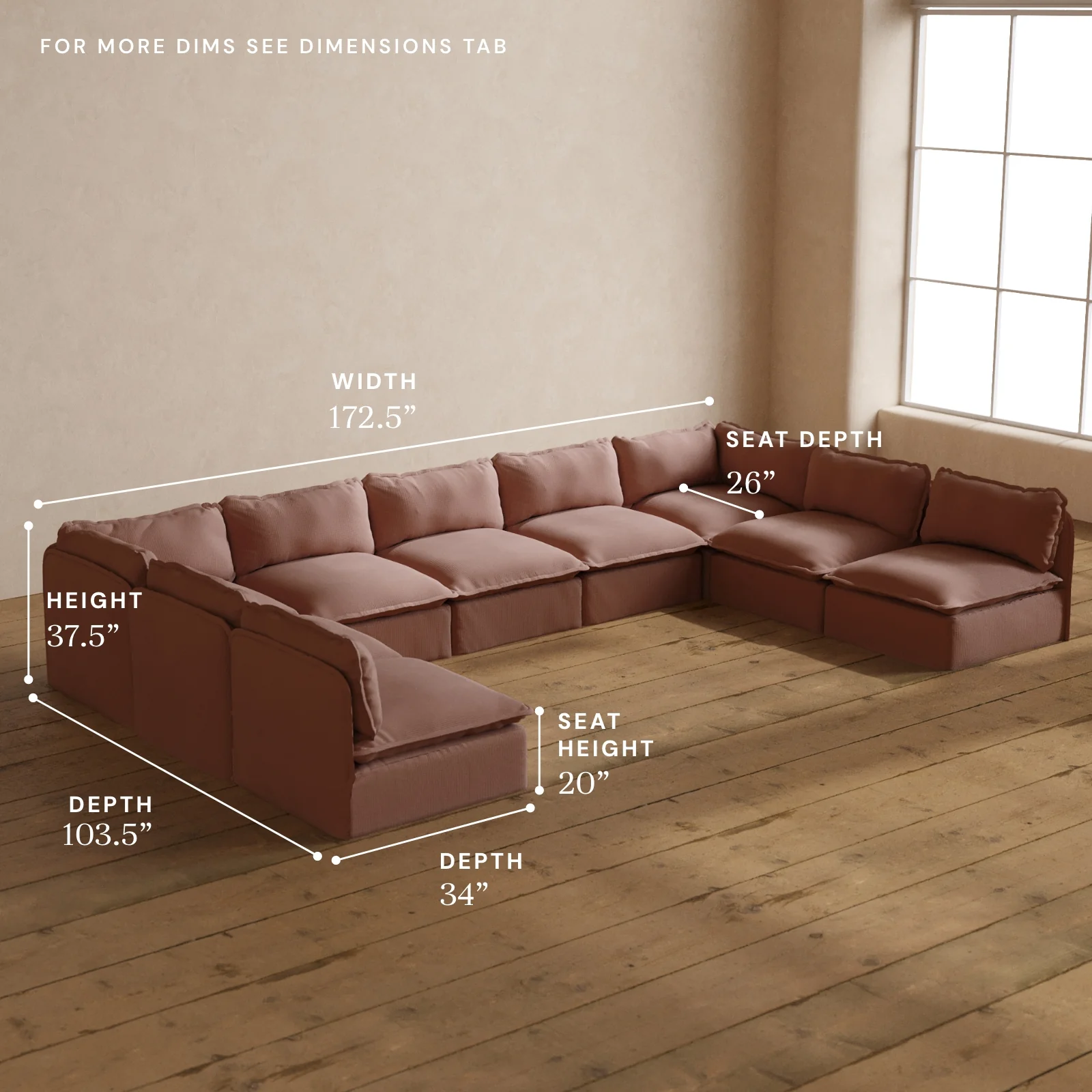 Modular Washable 9-Seater Open-Ends U-Sectional in Sakura | Memorix+ Seat | Contour Pillow - Image 5