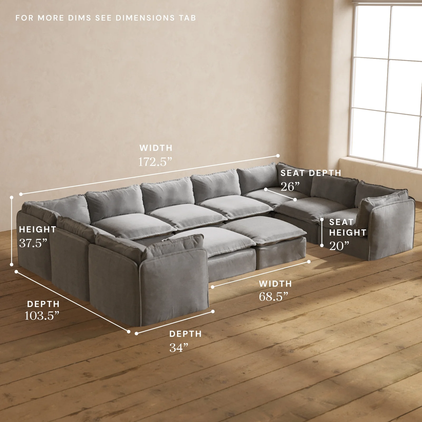 Modular Washable 9-Seater U-Sectional + Bench Ottoman in Ash | Memorix+ Seat | Contour Pillow - Image 5