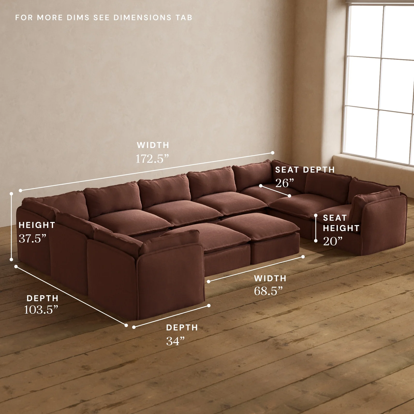 Modular Washable 9-Seater U-Sectional + Bench Ottoman in Chestnut | Memorix+ Seat | Contour Pillow - Image 5