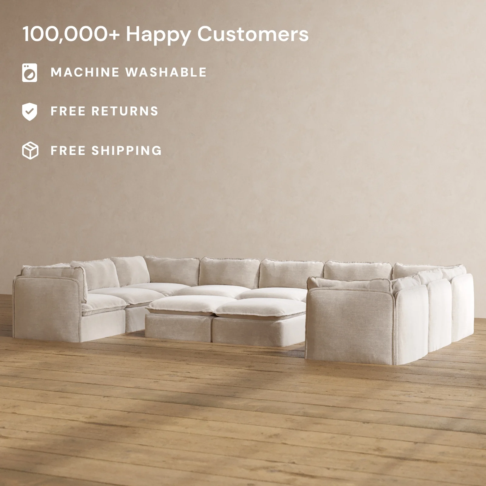 Modular Washable 9-Seater U-Sectional + Bench Ottoman in Mist | Memorix+ Seat | Contour Pillow - Image 2