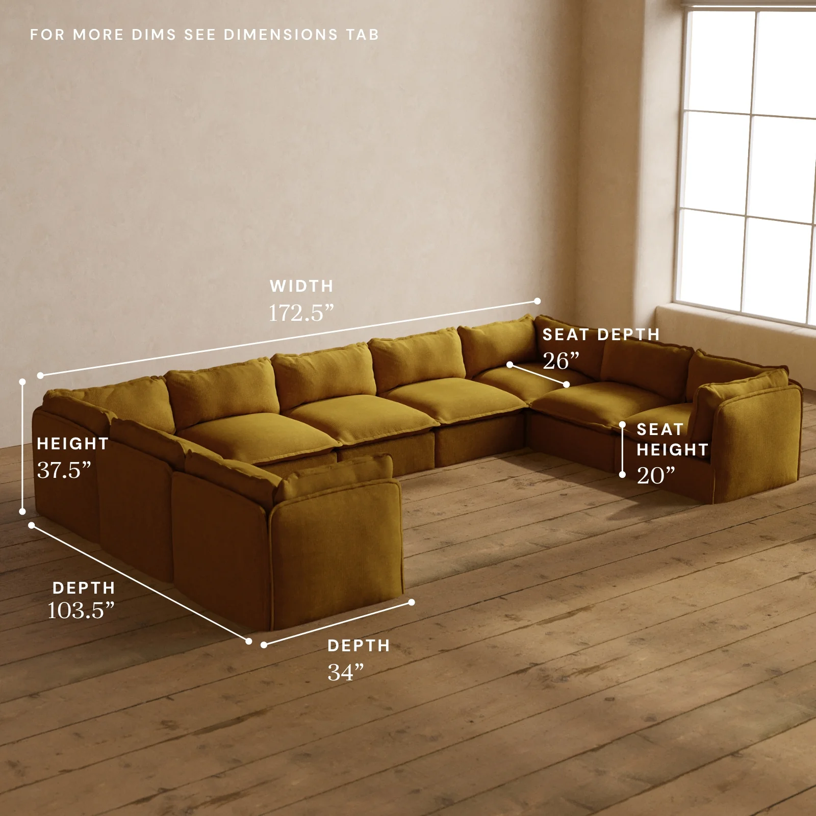 Modular Washable 9-Seater U-Sectional in Kiiro | Deluxe+ Seat | Cloud Pillow - Image 5