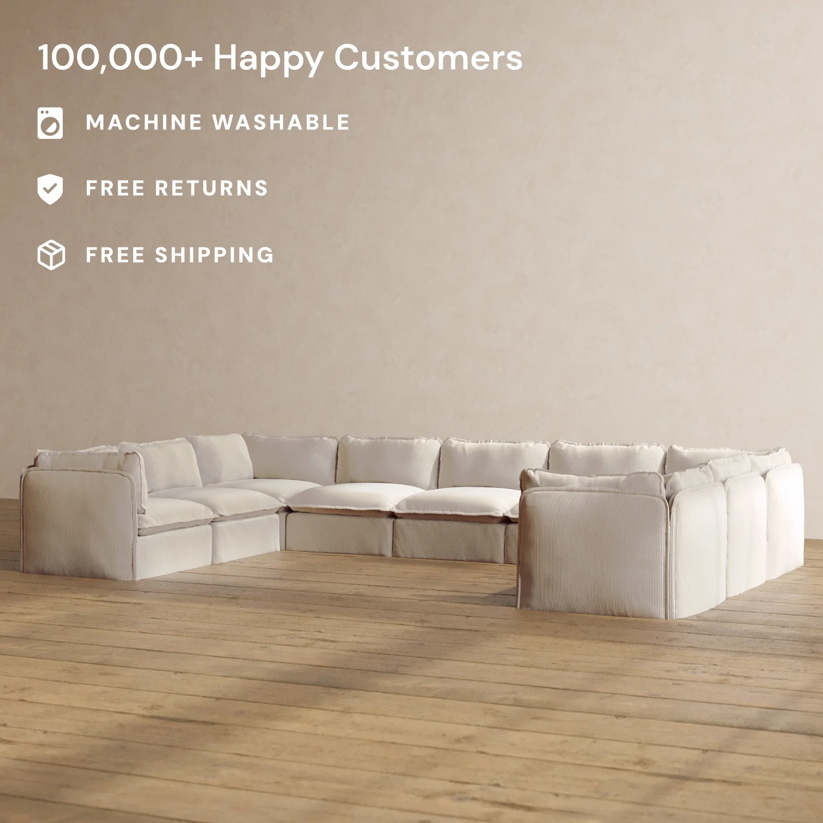 Modular Washable 9-Seater U-Sectional in Milk | Memorix+ Seat | Contour Pillow - Image 2