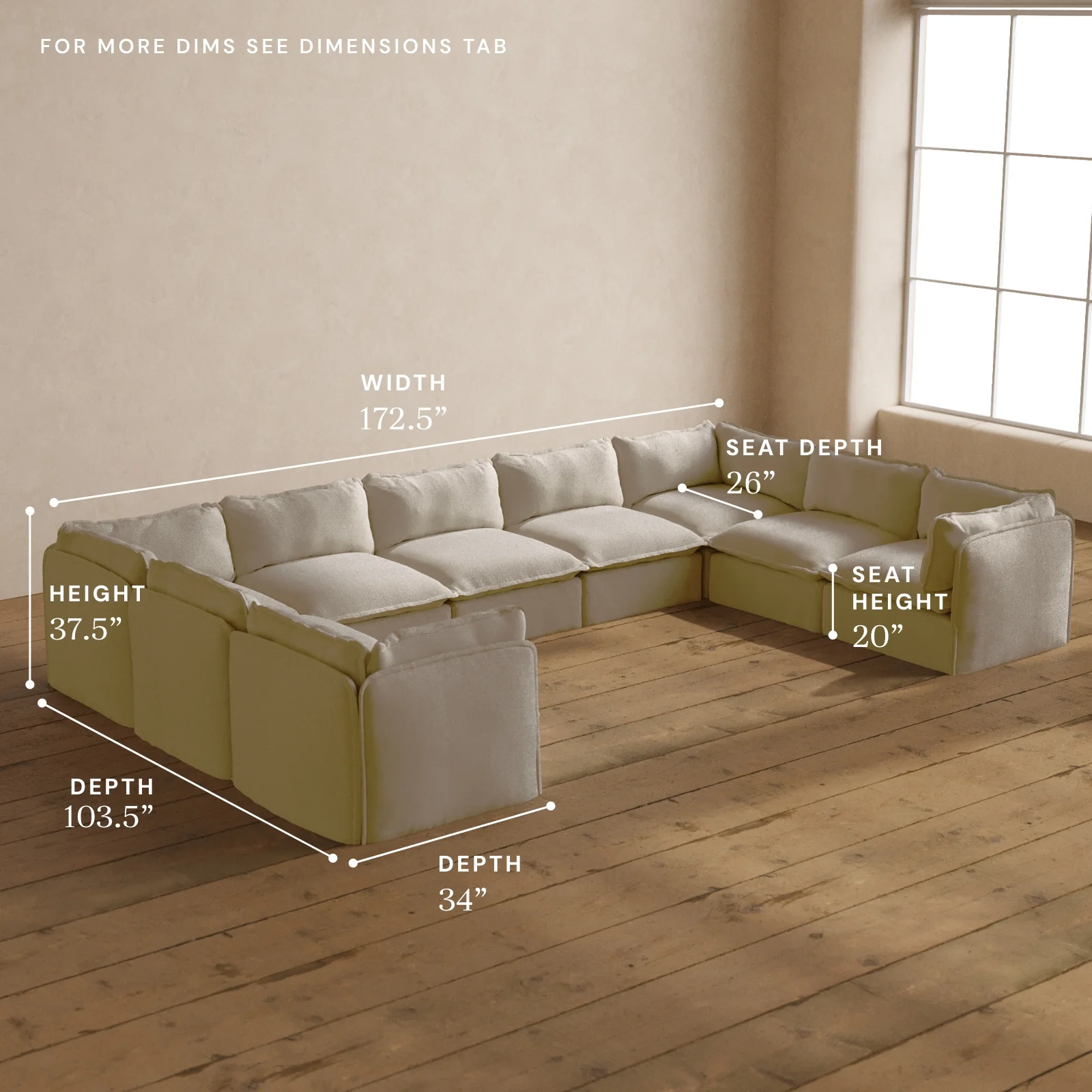 Modular Washable 9-Seater U-Sectional in Powder | Memorix+ Seat | Contour Pillow - Image 5