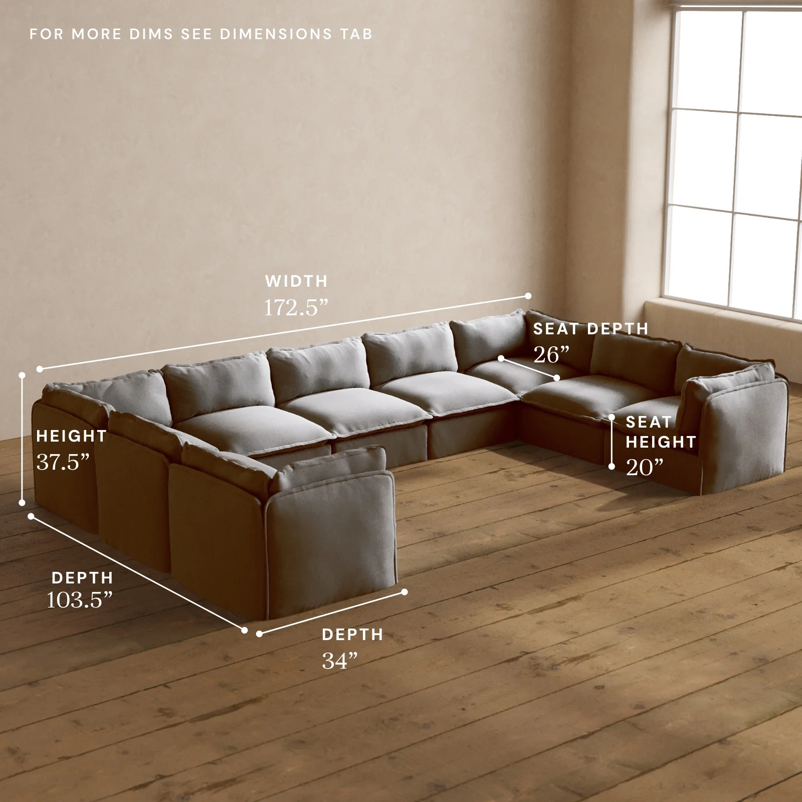 Modular Washable 9-Seater U-Sectional in Pumice | Deluxe+ Seat | Cloud Pillow - Image 5