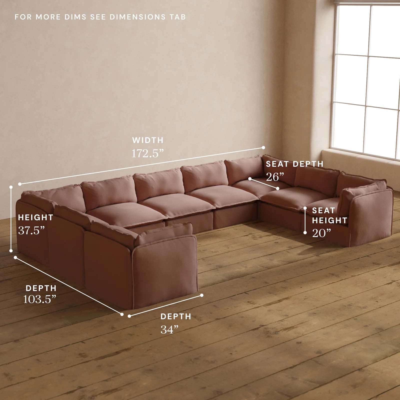 Modular Washable 9-Seater U-Sectional in Sakura | Deluxe+ Seat | Cloud Pillow - Image 5