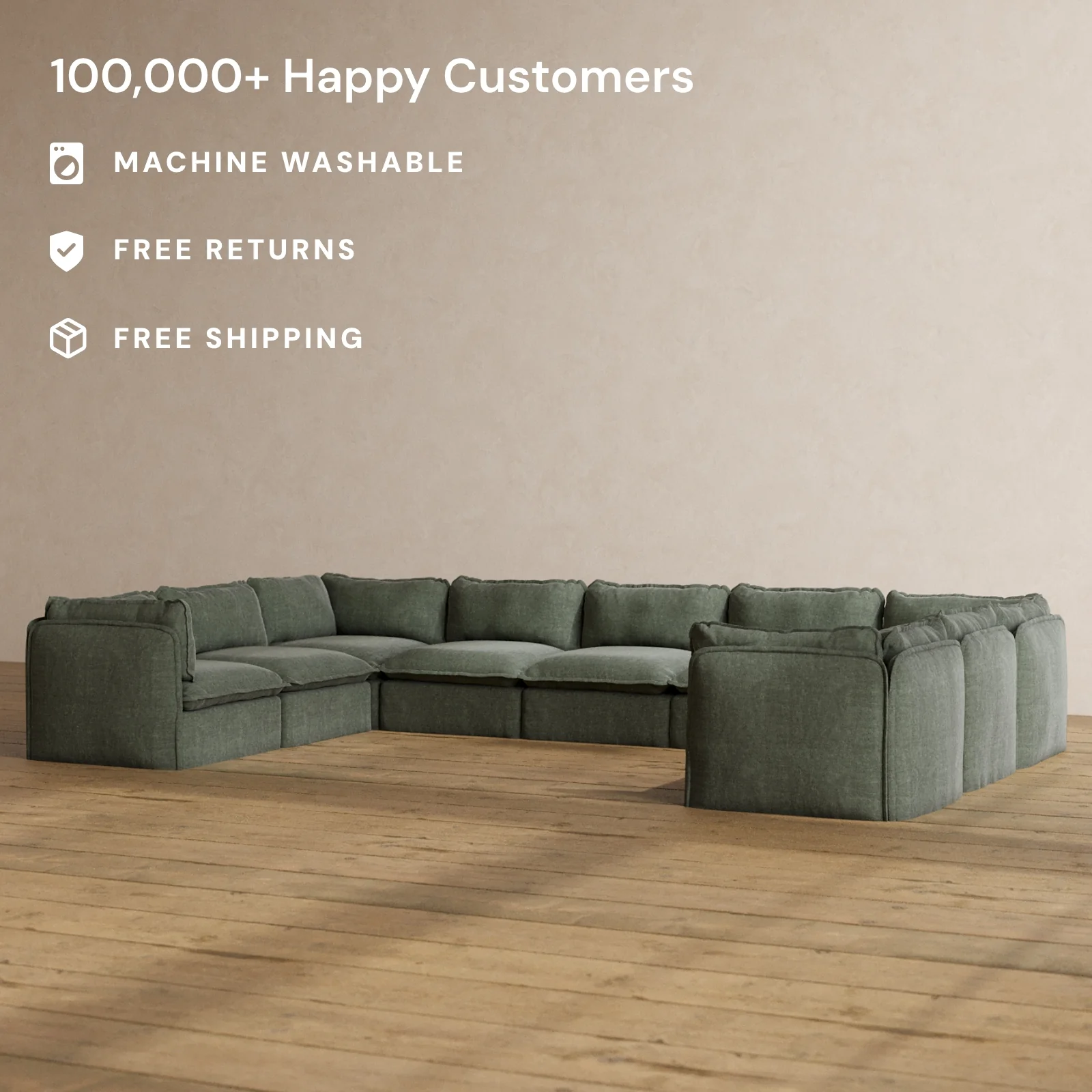 Modular Washable 9-Seater U-Sectional in Willow | Memorix+ Seat | Contour Pillow - Image 2