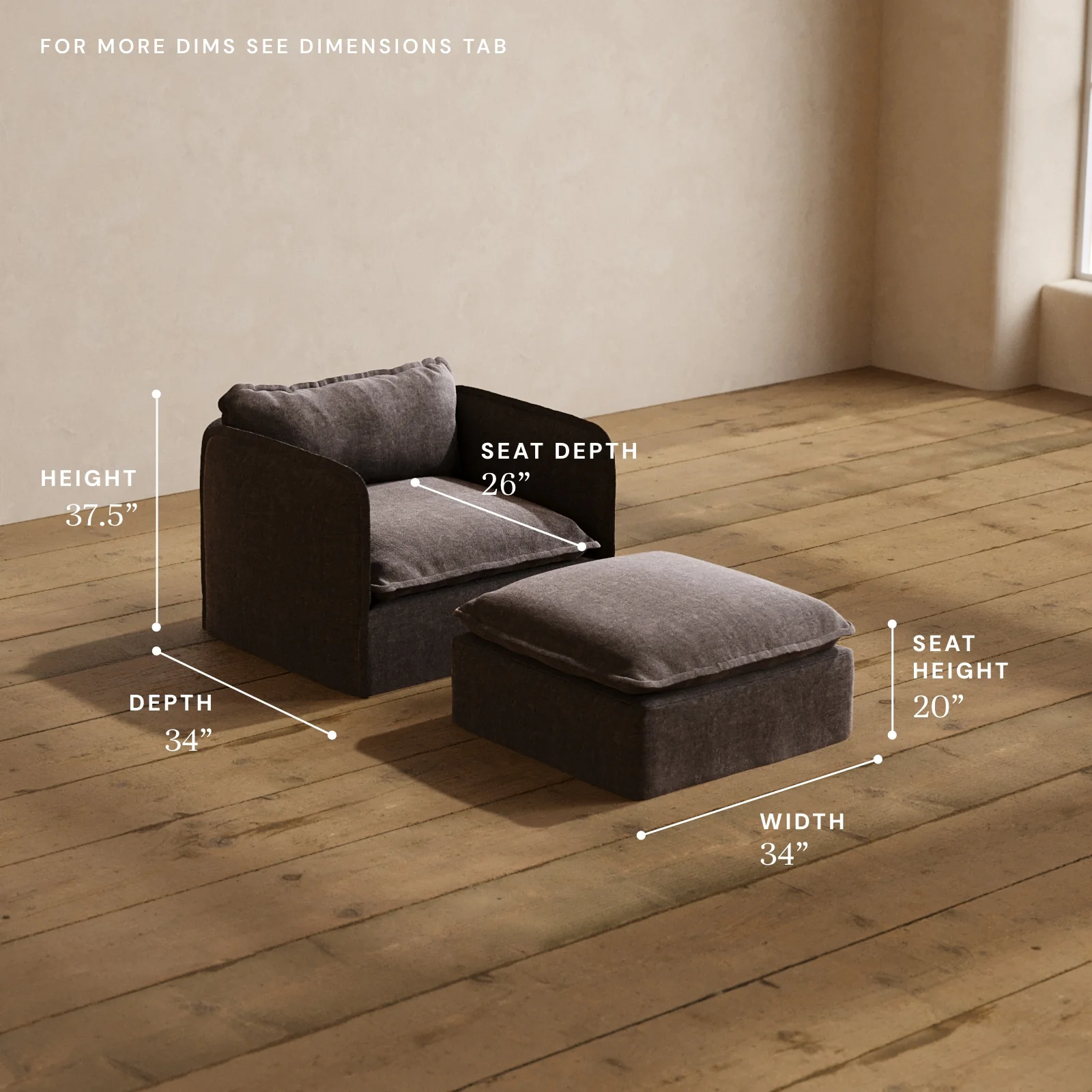 Modular Washable Armchair + Ottoman in Caviar | Deluxe+ Seat | Cloud Pillow - Image 5