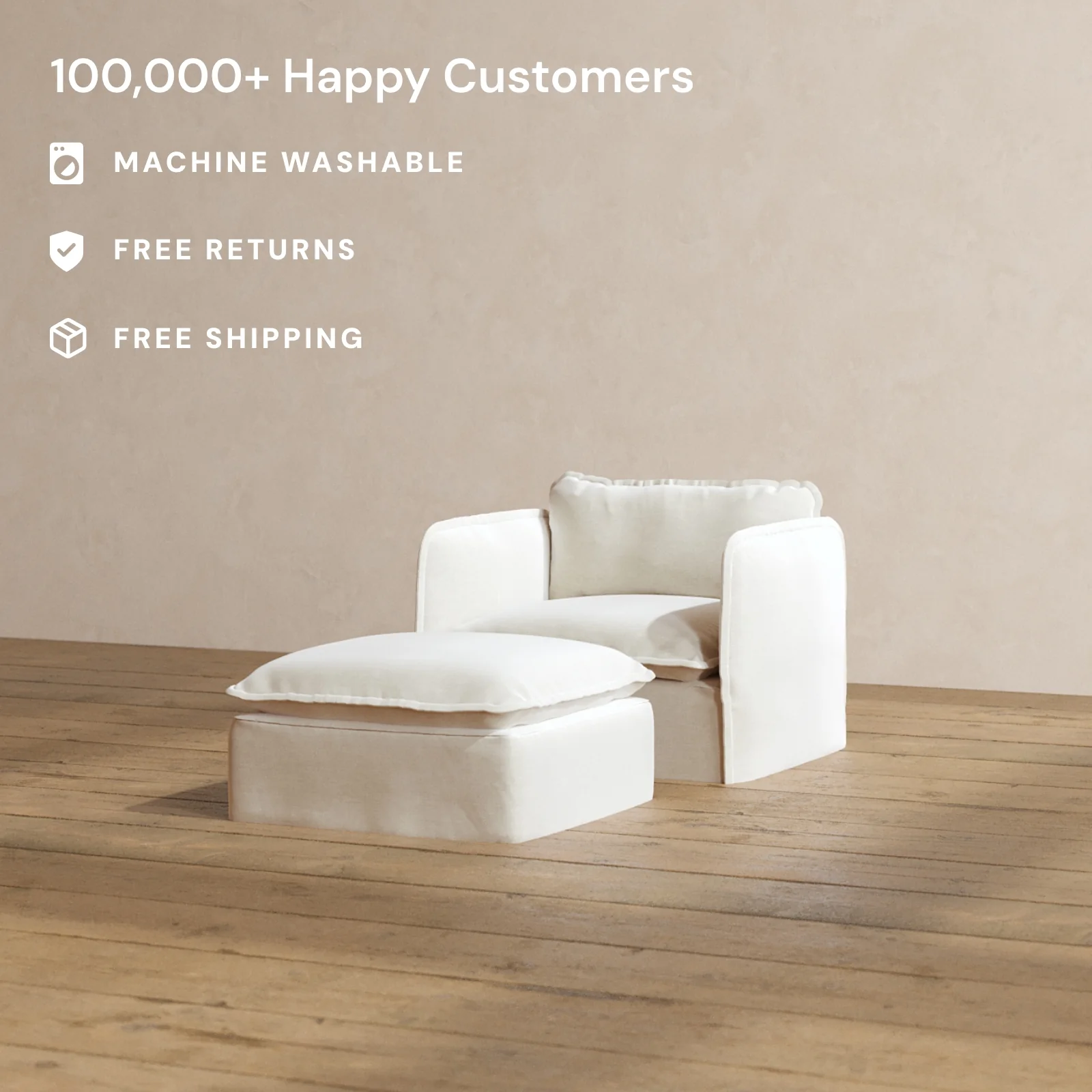 Modular Washable Armchair + Ottoman in Coco | Memorix+ Seat | Contour Pillow - Image 2