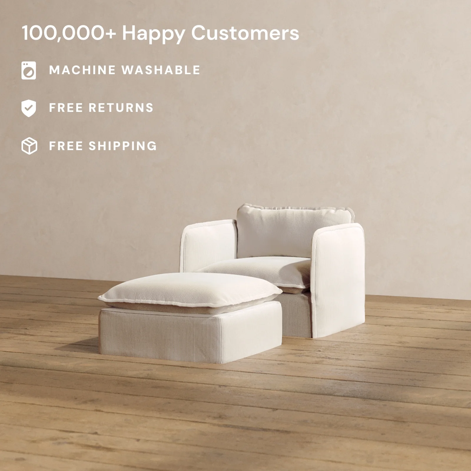 Modular Washable Armchair + Ottoman in Milk | Deluxe+ Seat | Cloud Pillow - Image 2