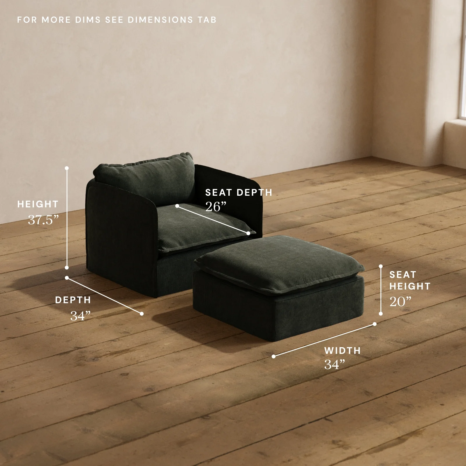 Modular Washable Armchair + Ottoman in Olivine | Deluxe+ Seat | Cloud Pillow - Image 5