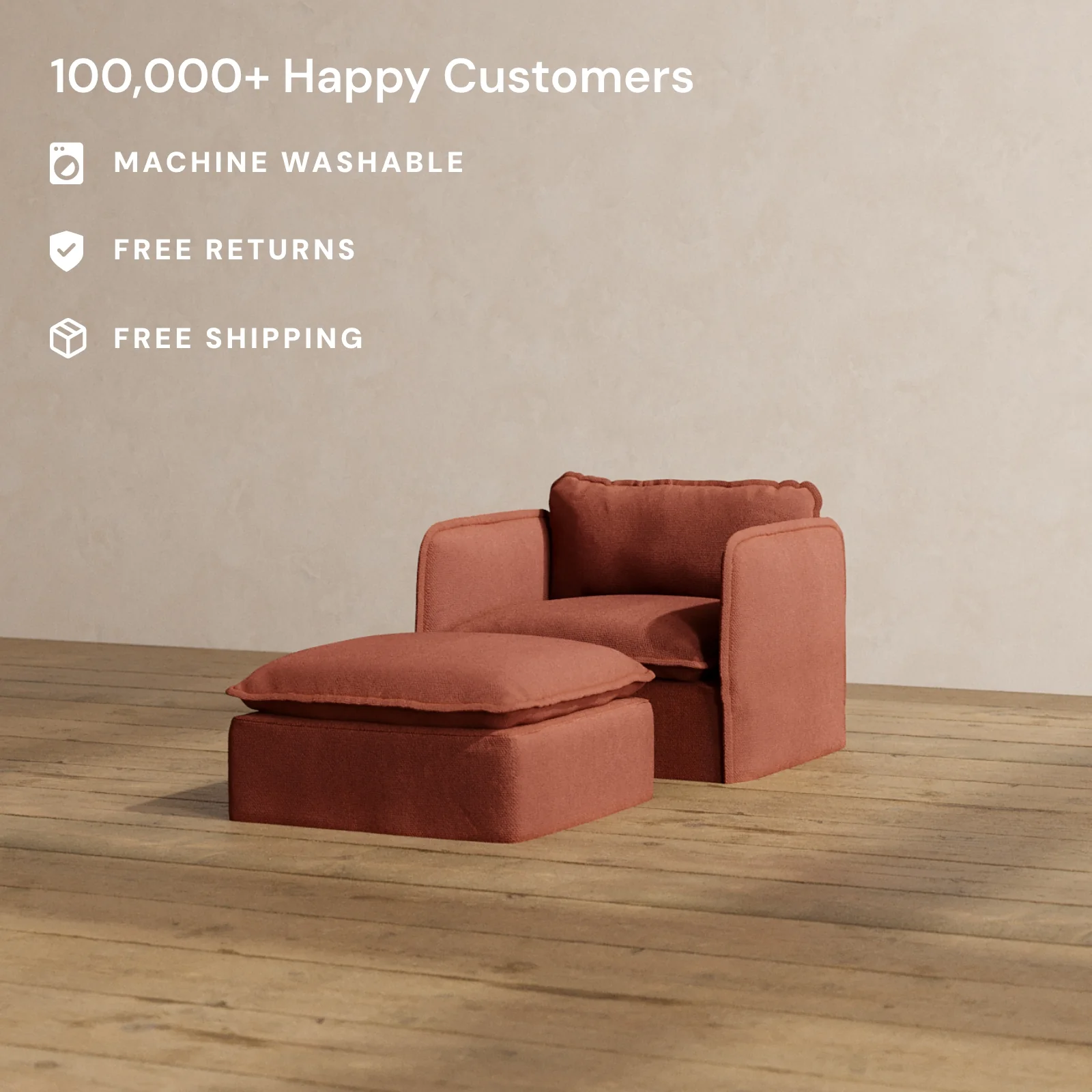 Modular Washable Armchair + Ottoman in Rust | Memorix+ Seat | Contour Pillow - Image 2