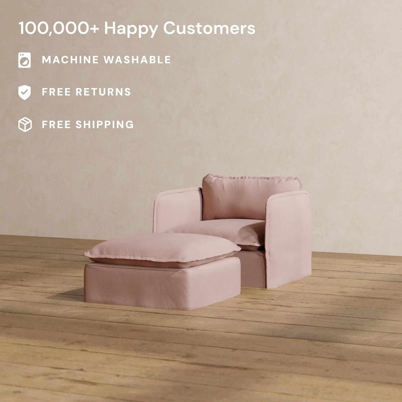 Modular Washable Armchair + Ottoman in Sakura | Deluxe+ Seat | Cloud Pillow - Image 2