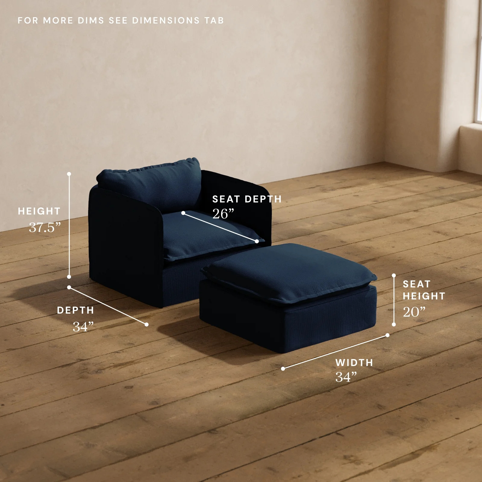 Modular Washable Armchair + Ottoman in Sumi | Deluxe+ Seat | Cloud Pillow - Image 5