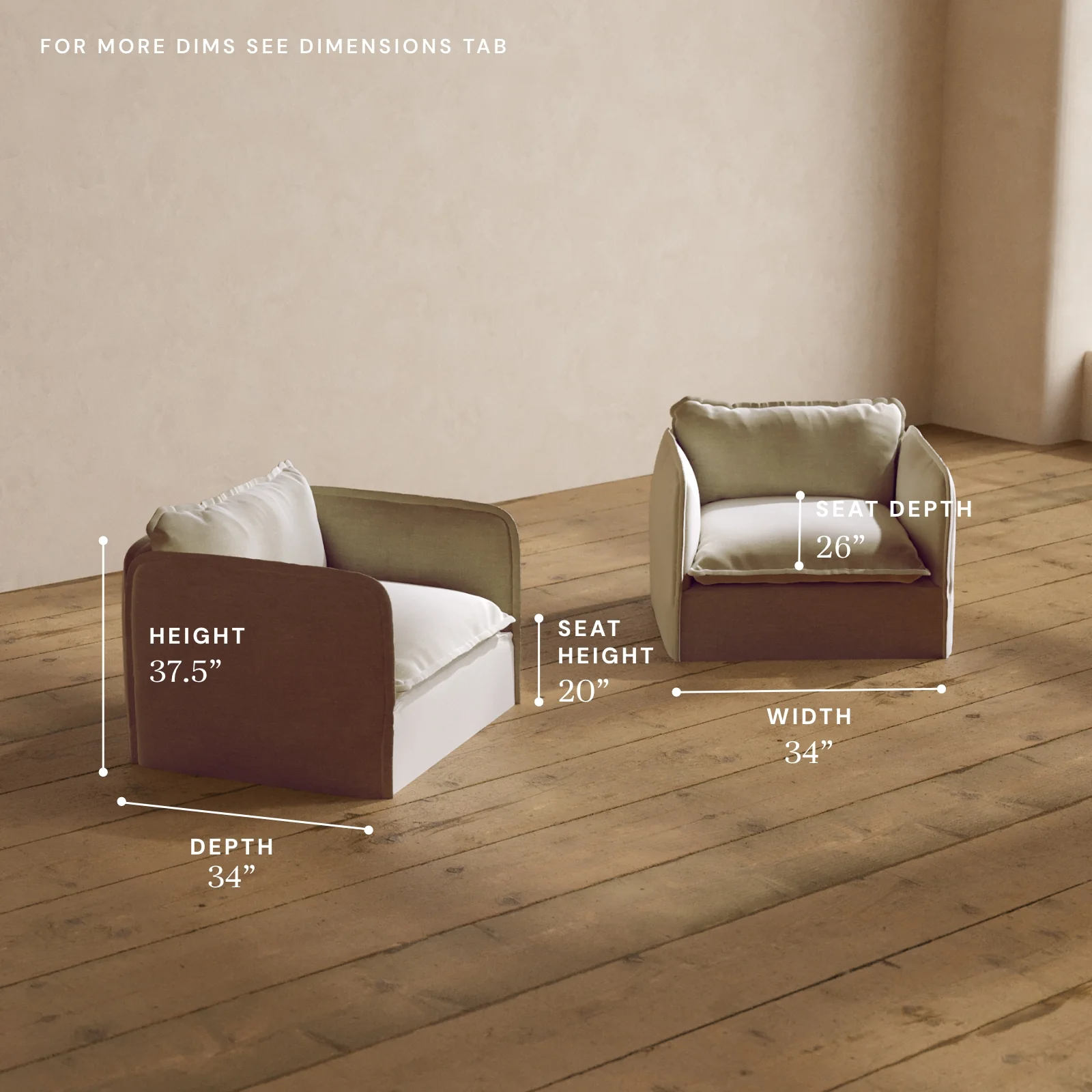Modular Washable Armchair Set in Coco | Deluxe+ Seat | Cloud Pillow - Image 5