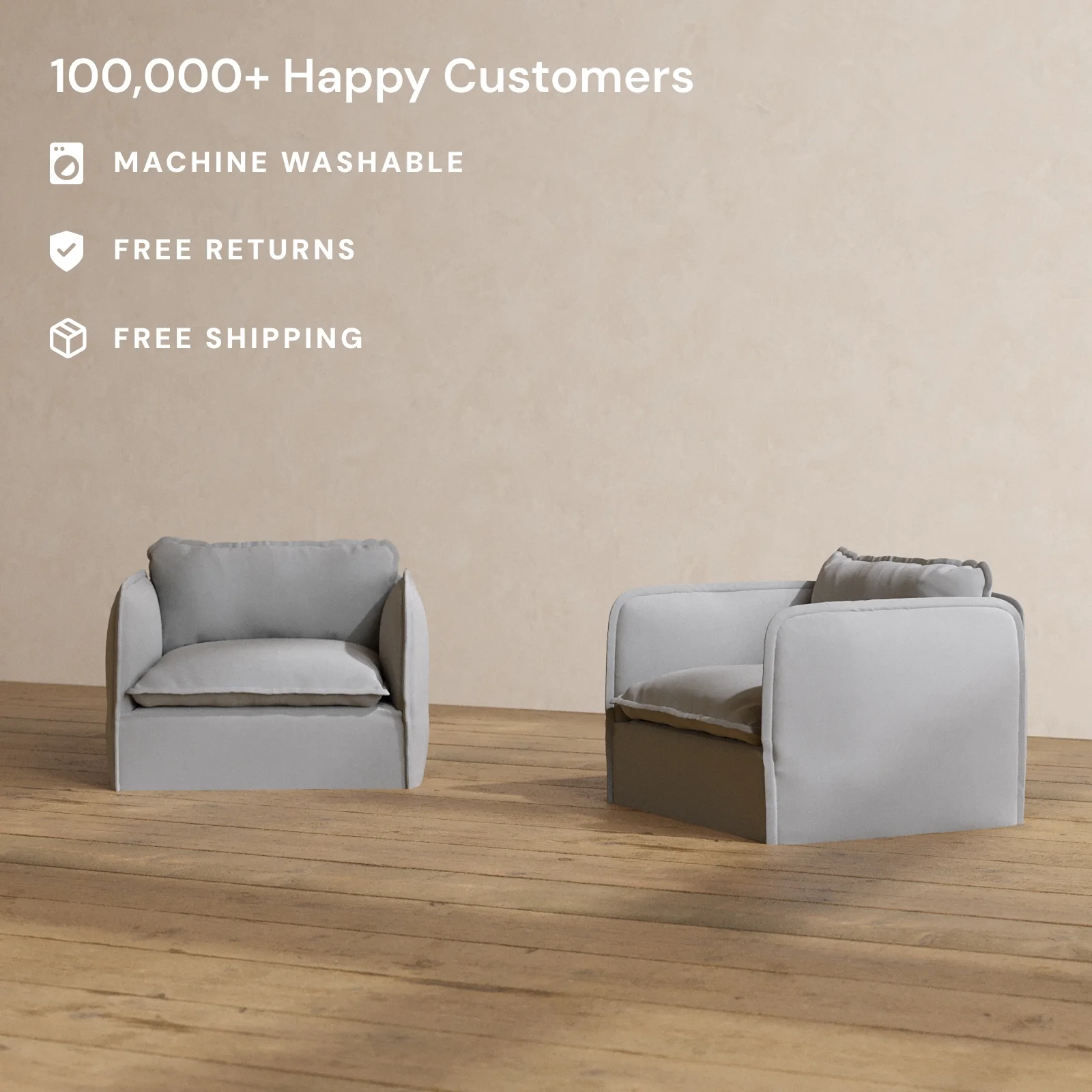 Modular Washable Armchair Set in Pumice | Deluxe+ Seat | Cloud Pillow - Image 2