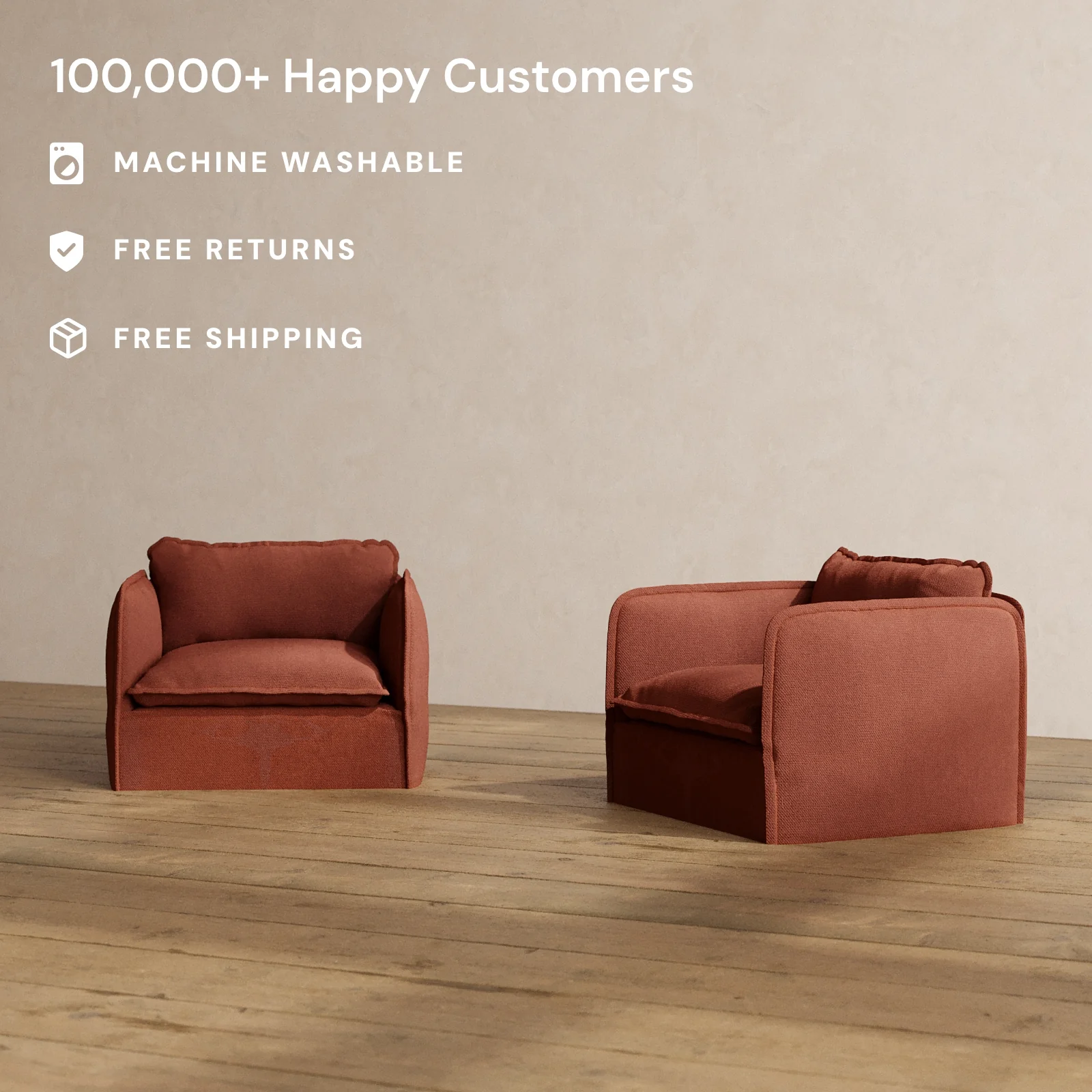 Modular Washable Armchair Set in Rust | Deluxe+ Seat | Cloud Pillow - Image 2