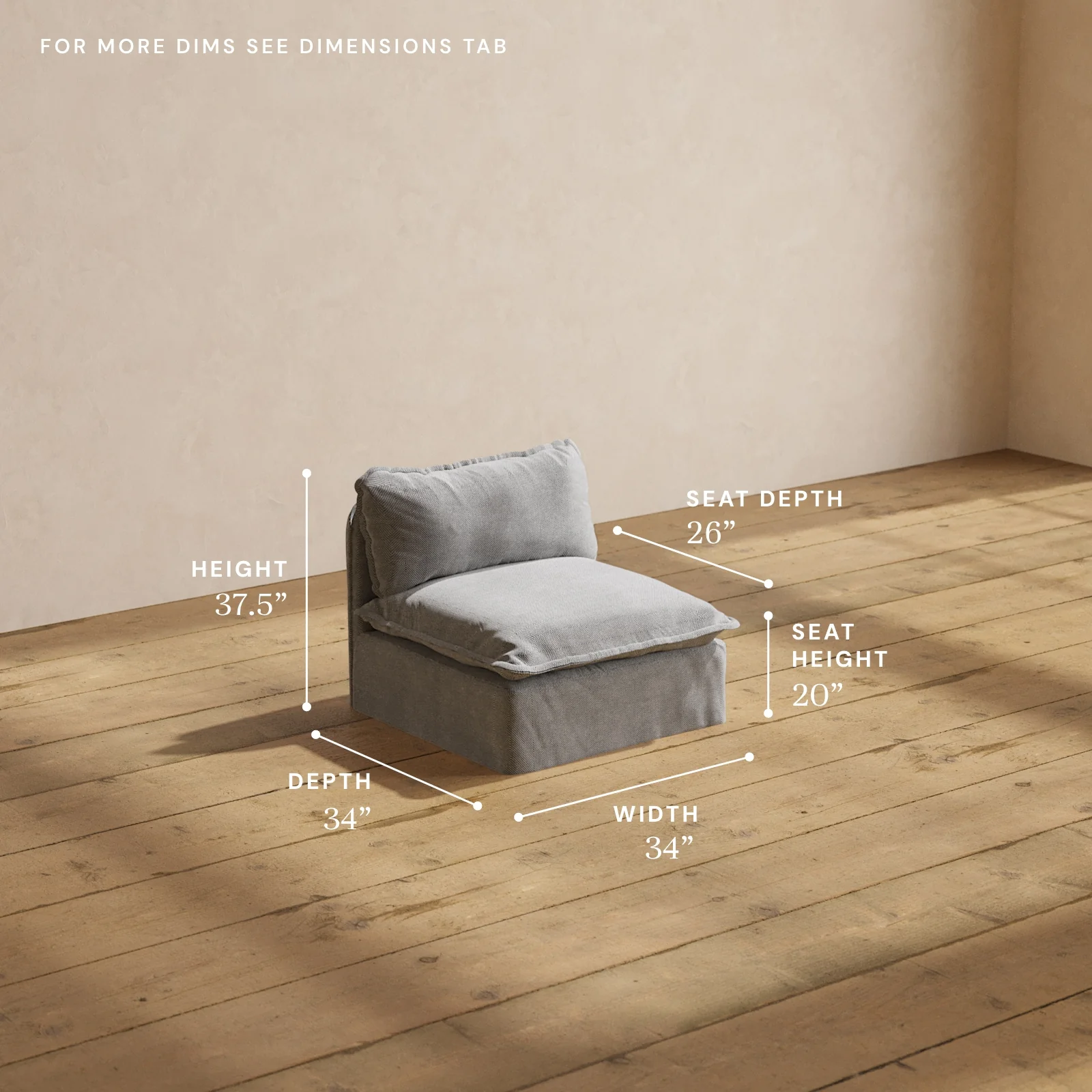 Modular Washable Armless Chair in Ash | Memorix+ Seat | Contour Pillow - Image 5