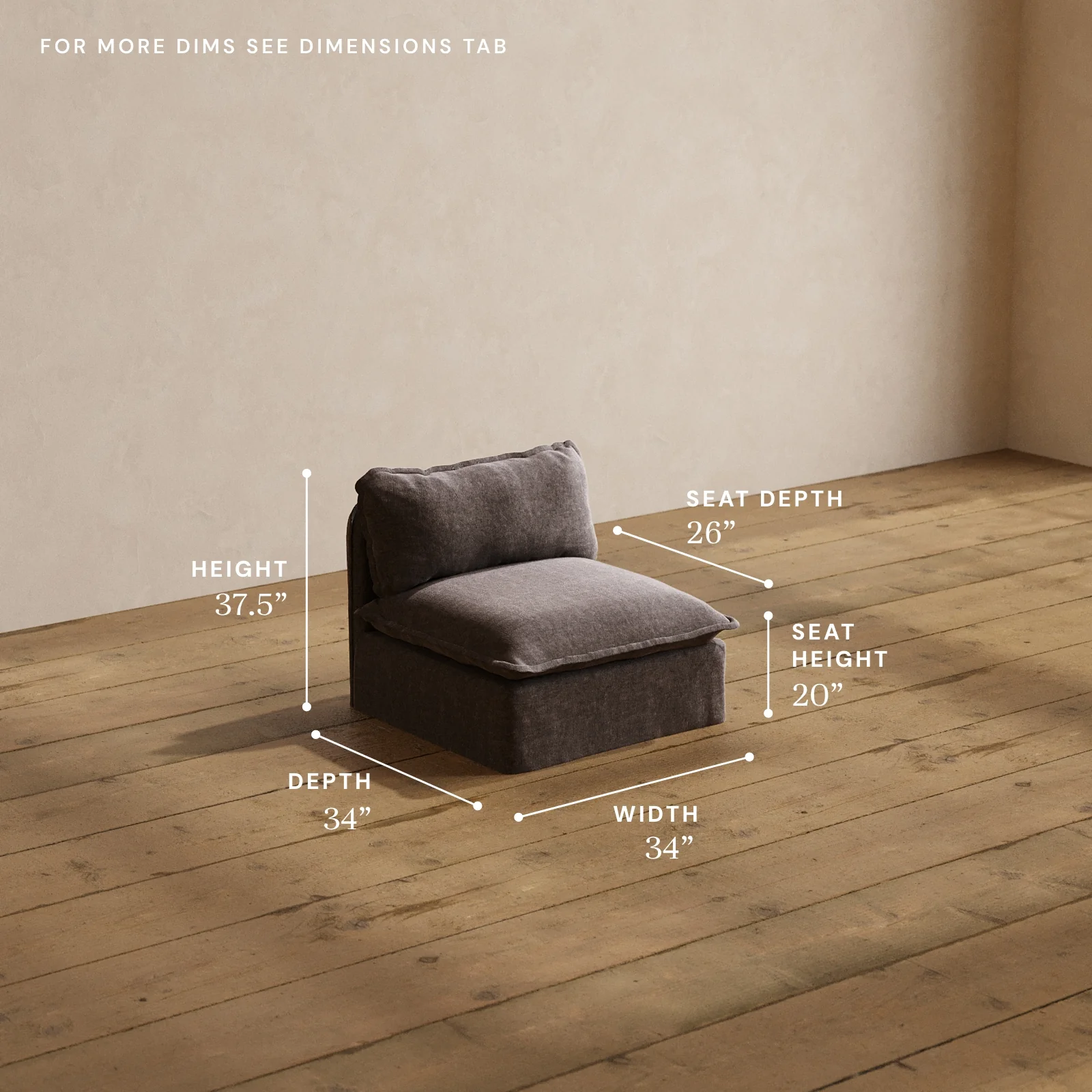 Modular Washable Armless Chair in Caviar | Deluxe+ Seat | Cloud Pillow - Image 5