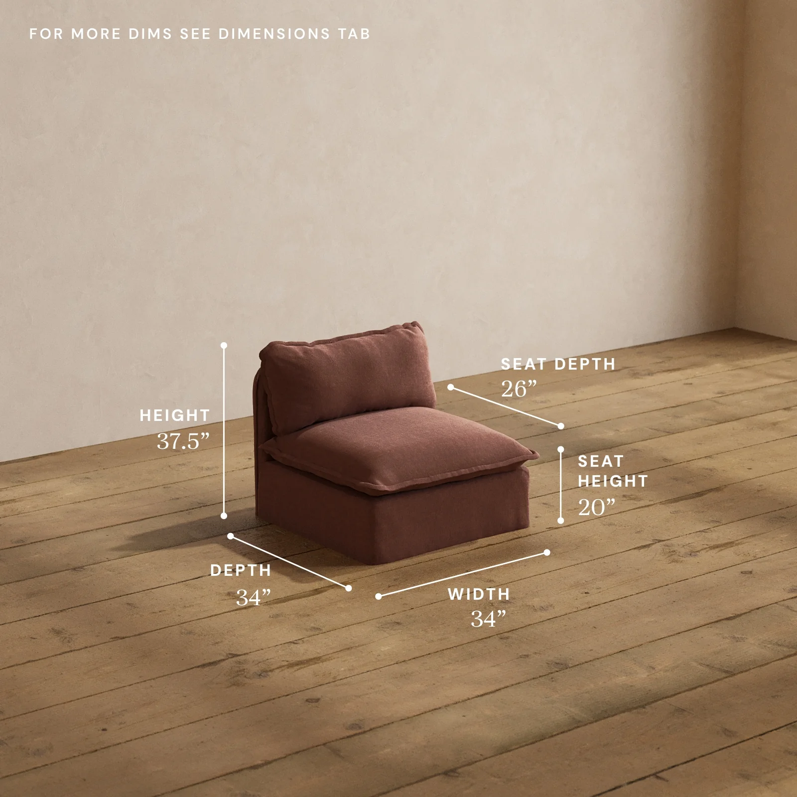 Modular Washable Armless Chair in Chestnut | Deluxe+ Seat | Cloud Pillow - Image 5
