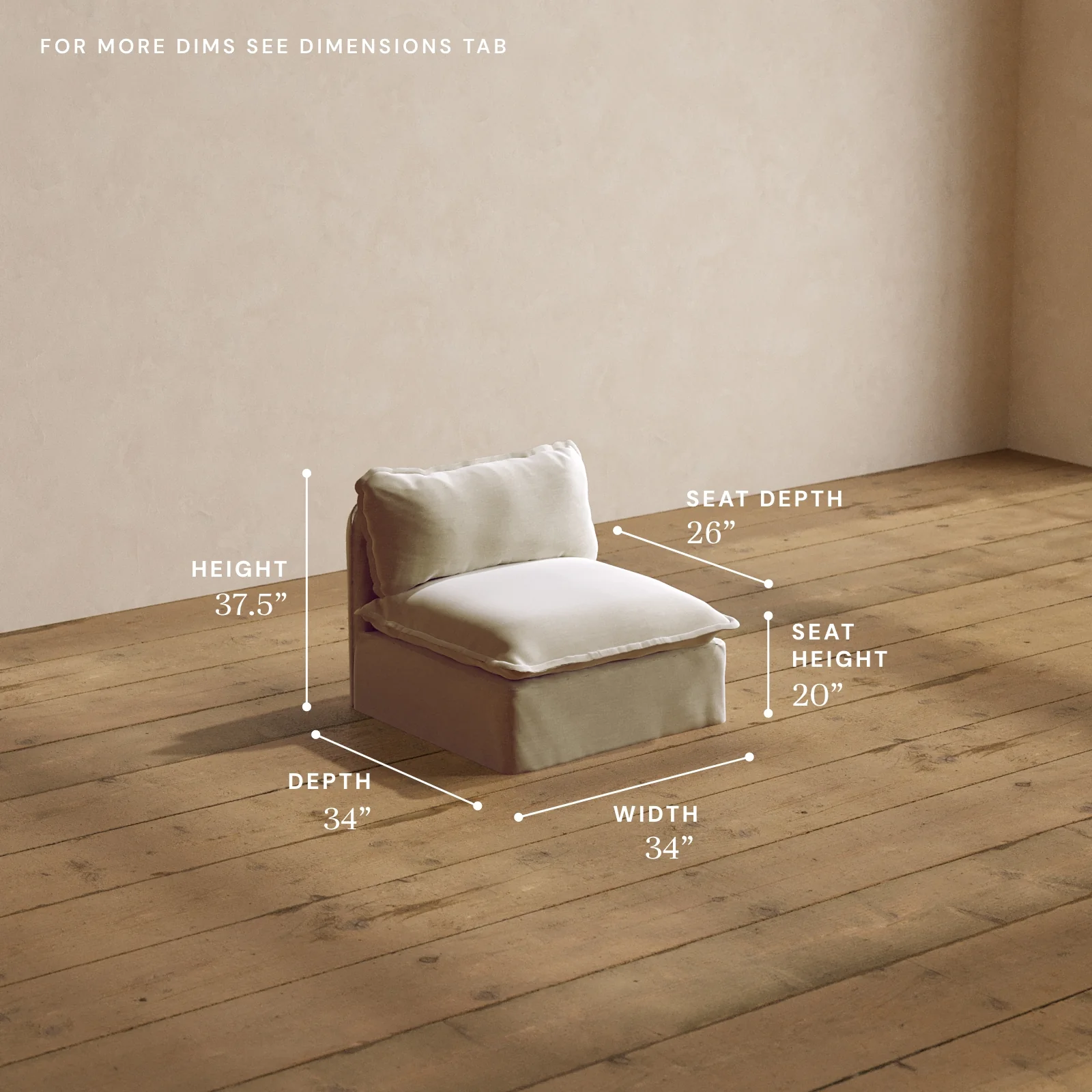 Modular Washable Armless Chair in Coco | Deluxe+ Seat | Cloud Pillow - Image 5