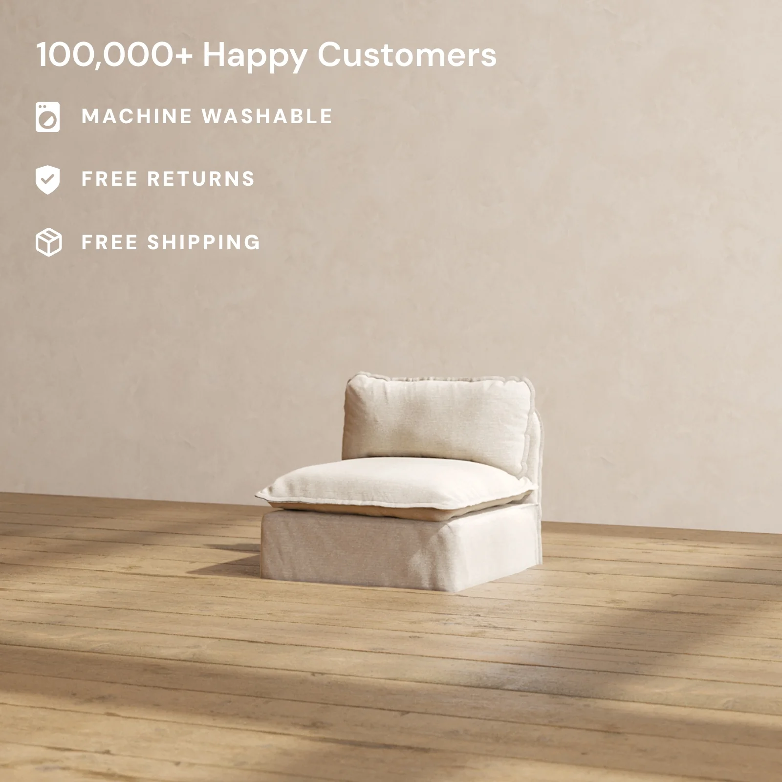 Modular Washable Armless Chair in Oat | Deluxe+ Seat | Cloud Pillow - Image 2
